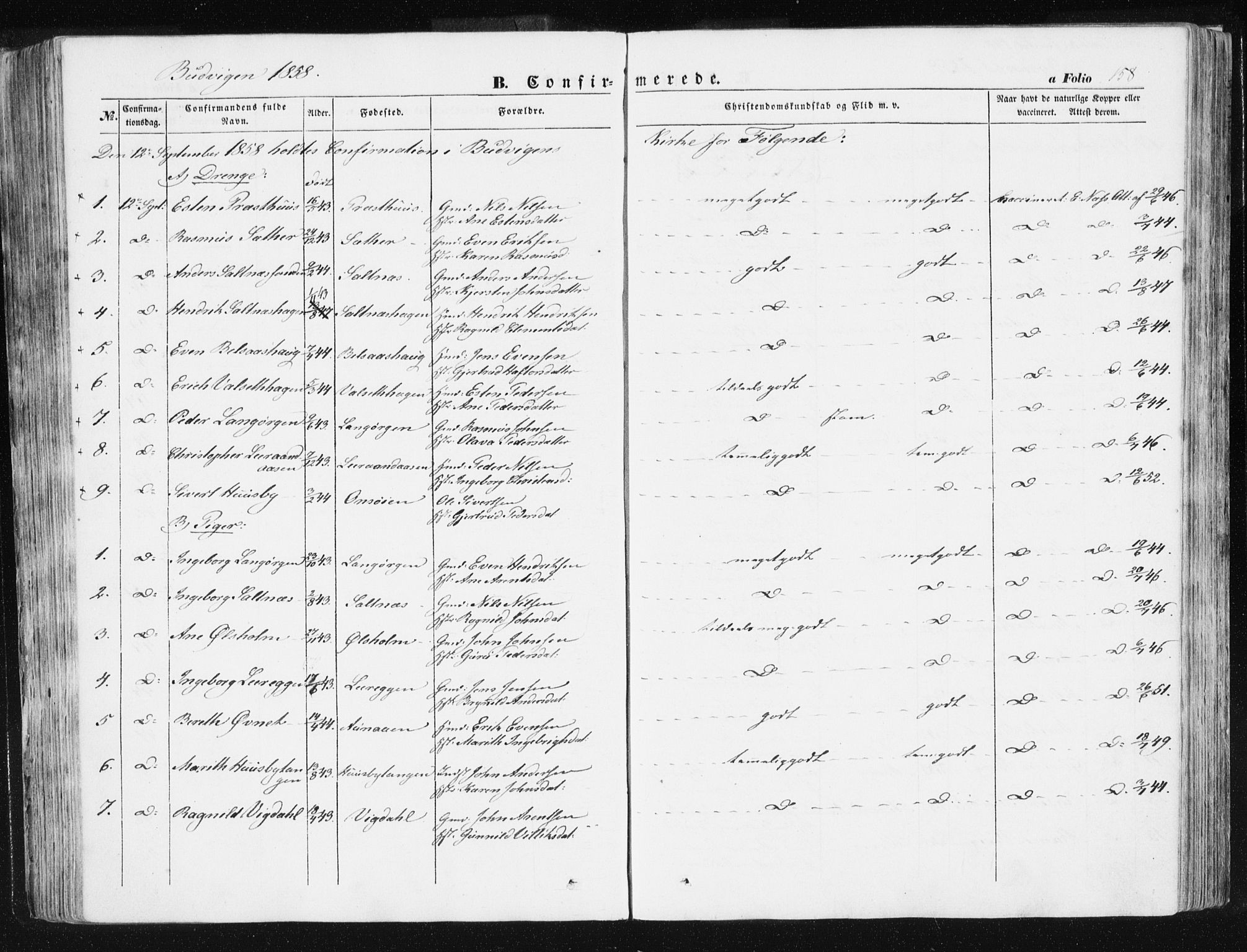 Ministerialprotokoller, klokkerbøker og fødselsregistre - Sør-Trøndelag, AV/SAT-A-1456/612/L0376: Parish register (official) no. 612A08, 1846-1859, p. 158