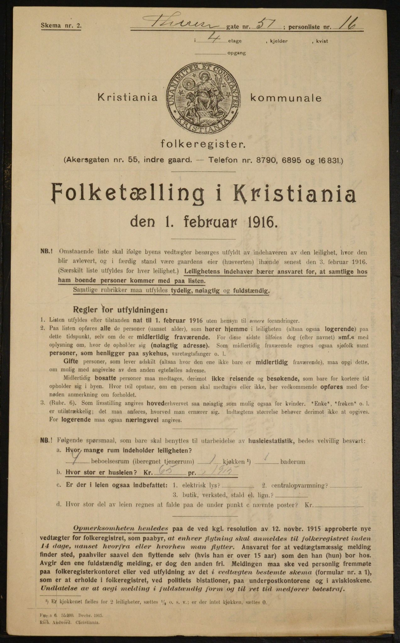 OBA, Municipal Census 1916 for Kristiania, 1916, p. 111837