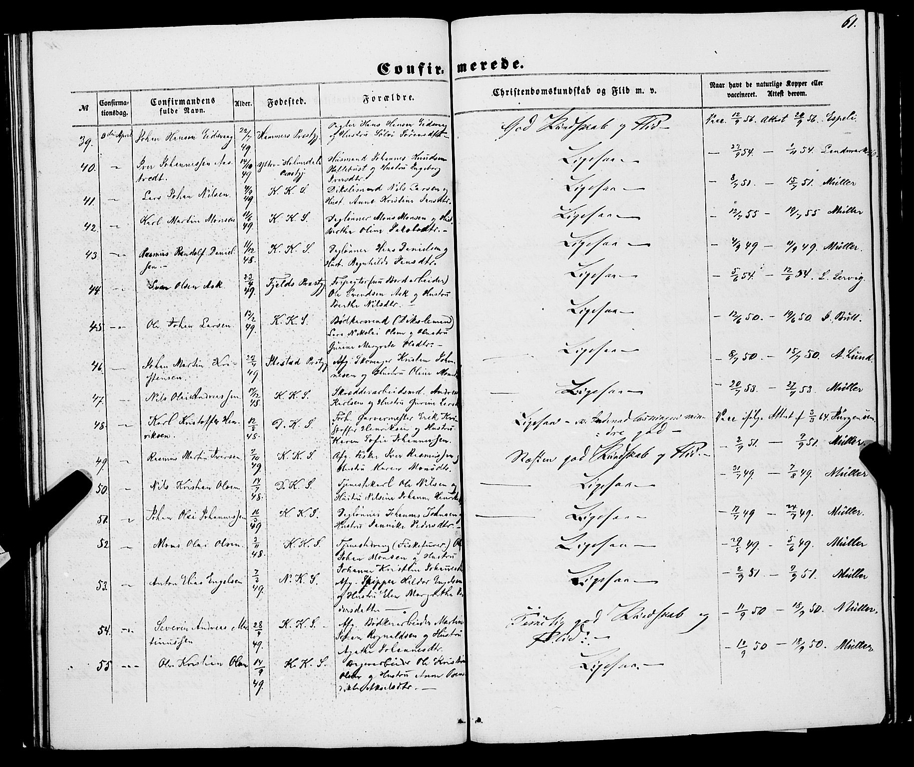 Korskirken sokneprestembete, AV/SAB-A-76101/H/Haa/L0069: Curate's parish register no. A 4, 1856-1869, p. 61