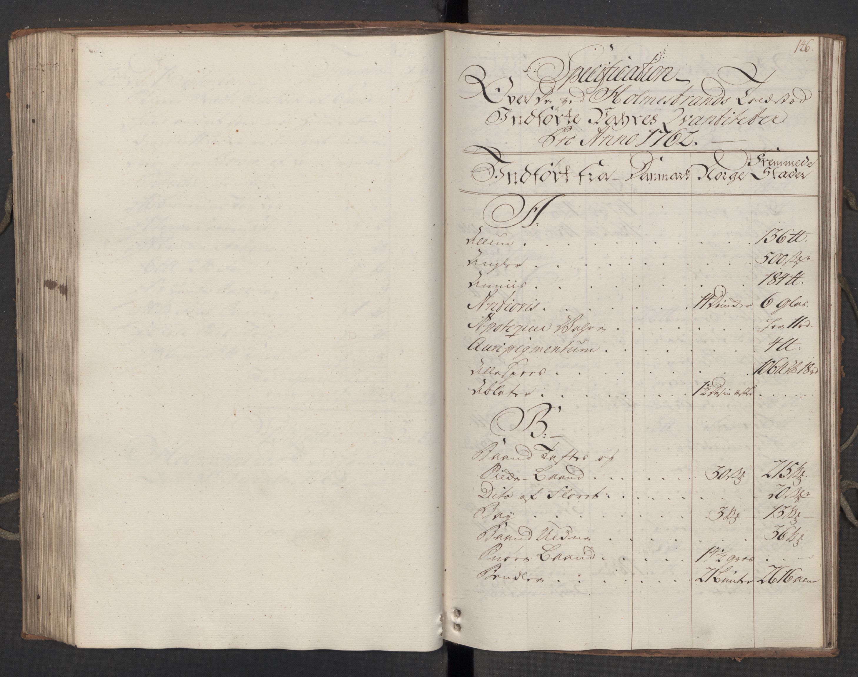 Generaltollkammeret, tollregnskaper, RA/EA-5490/R09/L0033/0001: Tollregnskaper Holmestrand / Inngående hovedtollbok, 1762, p. 145b-146a