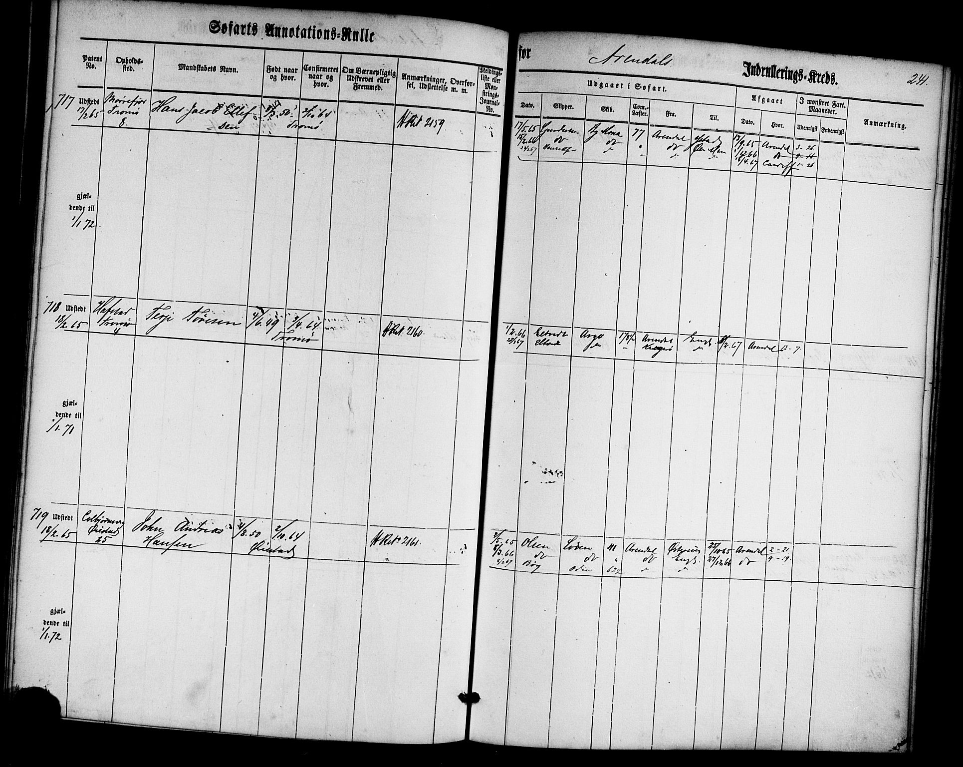 Arendal mønstringskrets, SAK/2031-0012/F/Fa/L0001: Annotasjonsrulle nr 1-794 med register, E-1, 1860-1865, p. 275