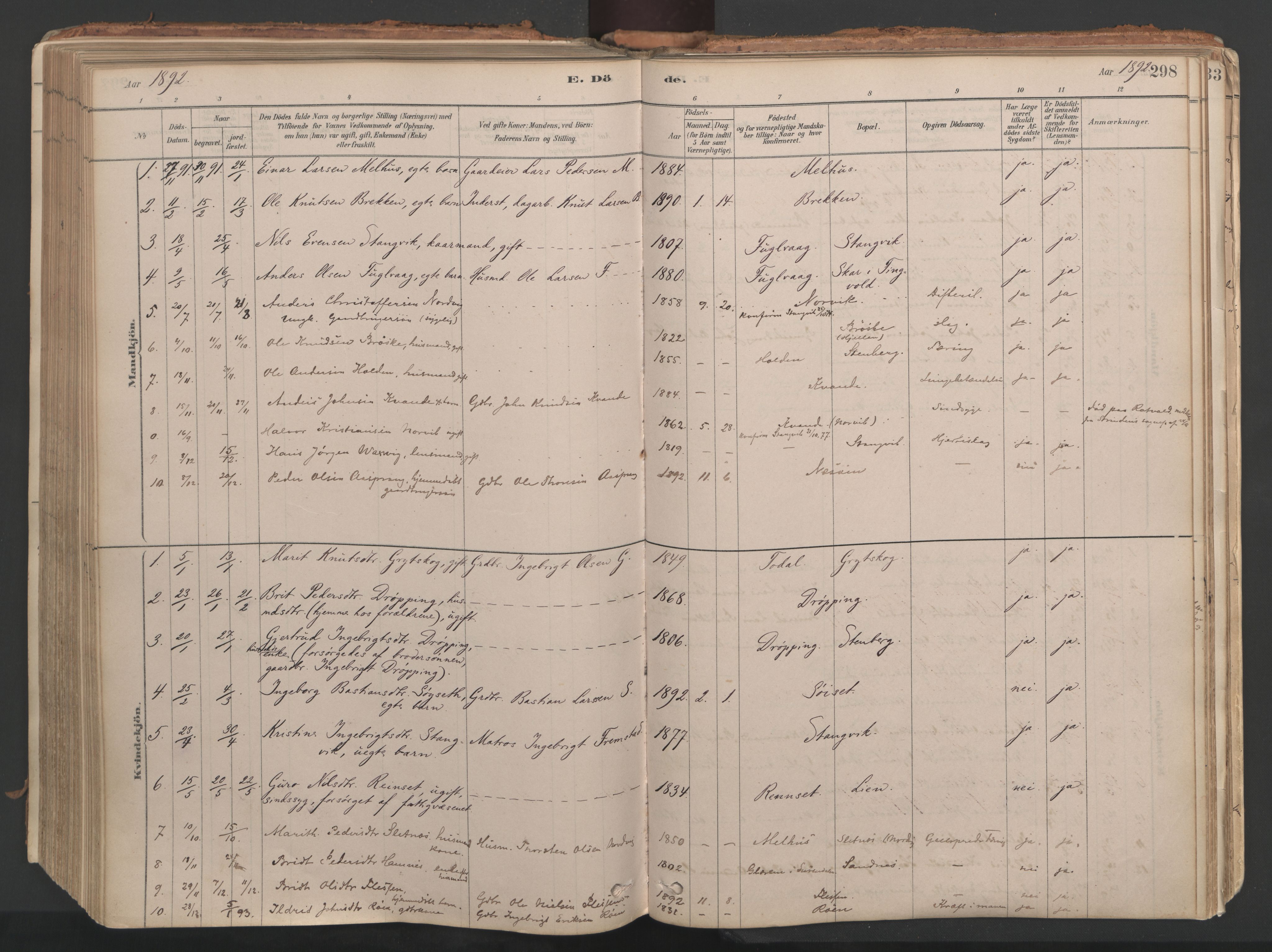 Ministerialprotokoller, klokkerbøker og fødselsregistre - Møre og Romsdal, AV/SAT-A-1454/592/L1029: Parish register (official) no. 592A07, 1879-1902, p. 298