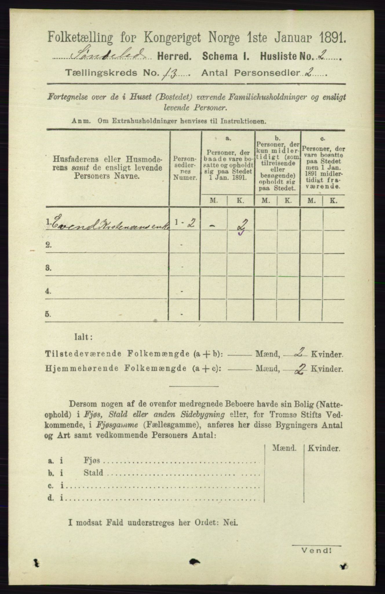 RA, 1891 census for 0913 Søndeled, 1891, p. 3867