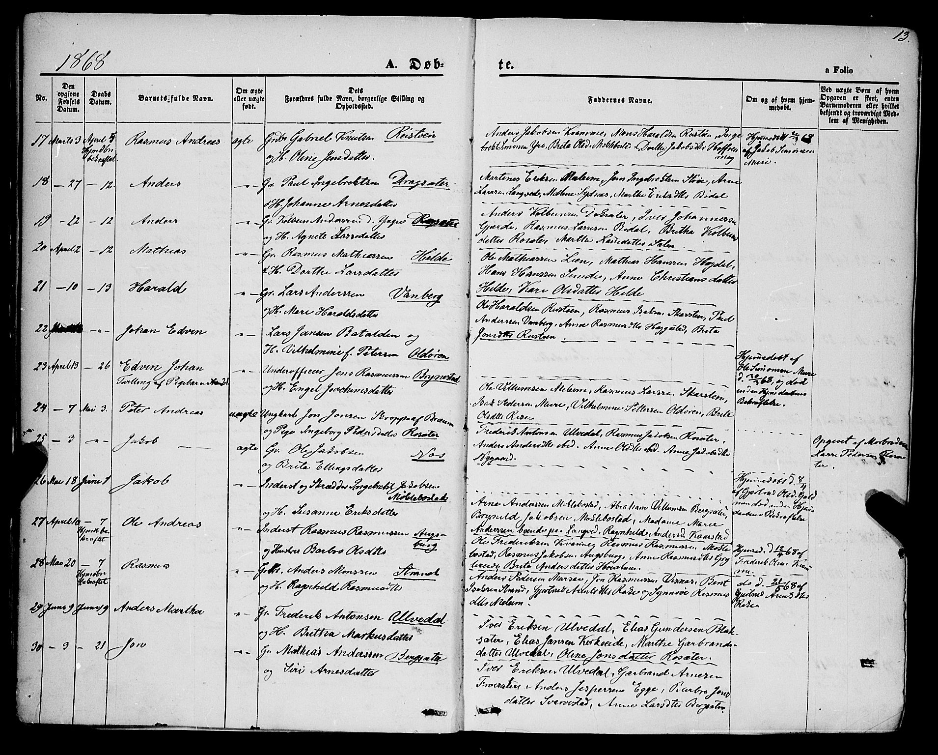 Innvik sokneprestembete, AV/SAB-A-80501: Parish register (official) no. A 6, 1865-1878, p. 13