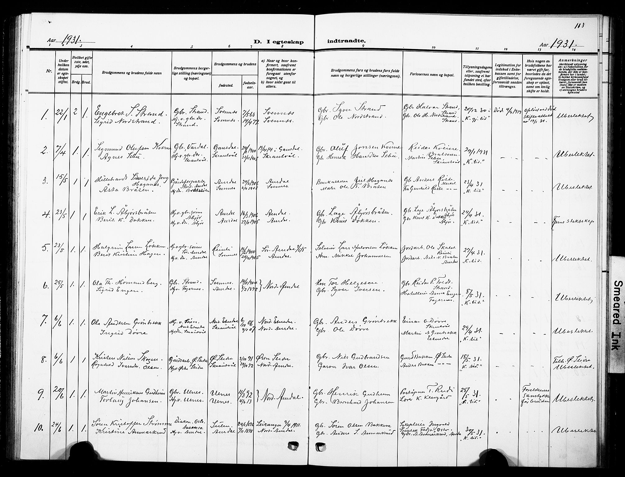 Nord-Aurdal prestekontor, SAH/PREST-132/H/Ha/Hab/L0016: Parish register (copy) no. 16, 1920-1932, p. 113