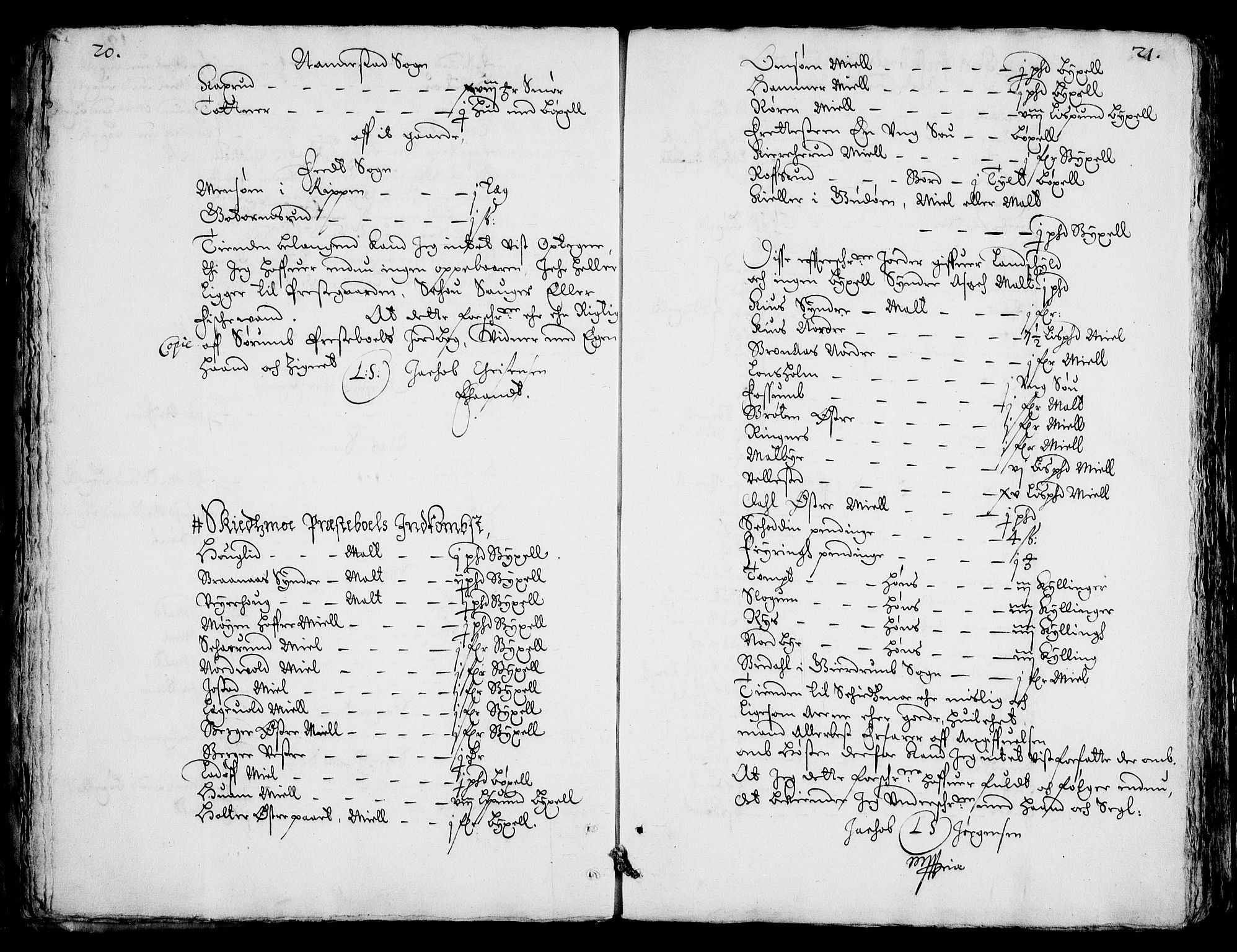 Rentekammeret inntil 1814, Realistisk ordnet avdeling, AV/RA-EA-4070/Fc/Fca/L0001/0004: [Ca I]  Akershus stift / Jordebok over kirkene og prestebolene i Oslo og Hamar stift, 1664, p. 20-21