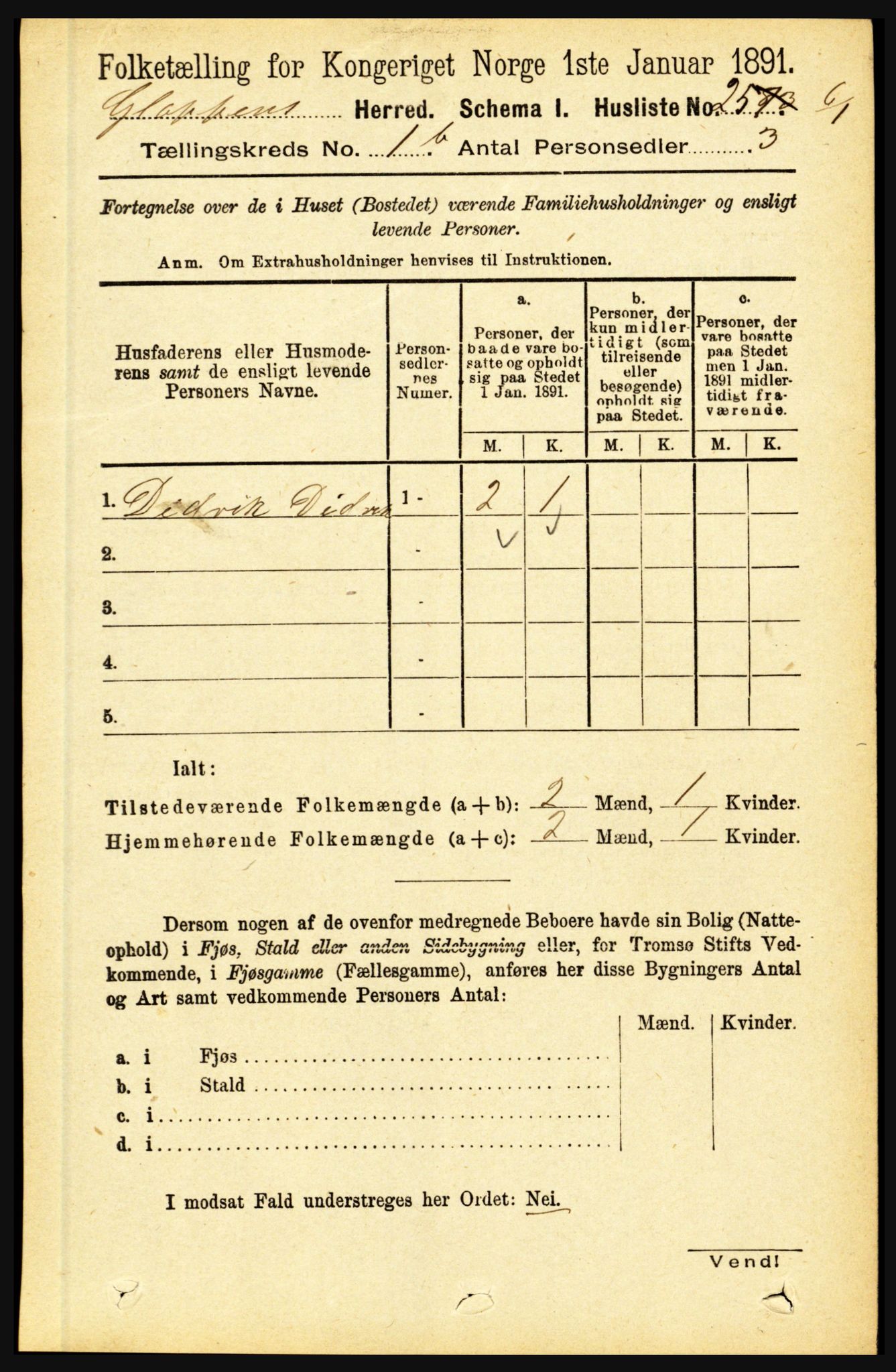 RA, 1891 census for 1445 Gloppen, 1891, p. 398