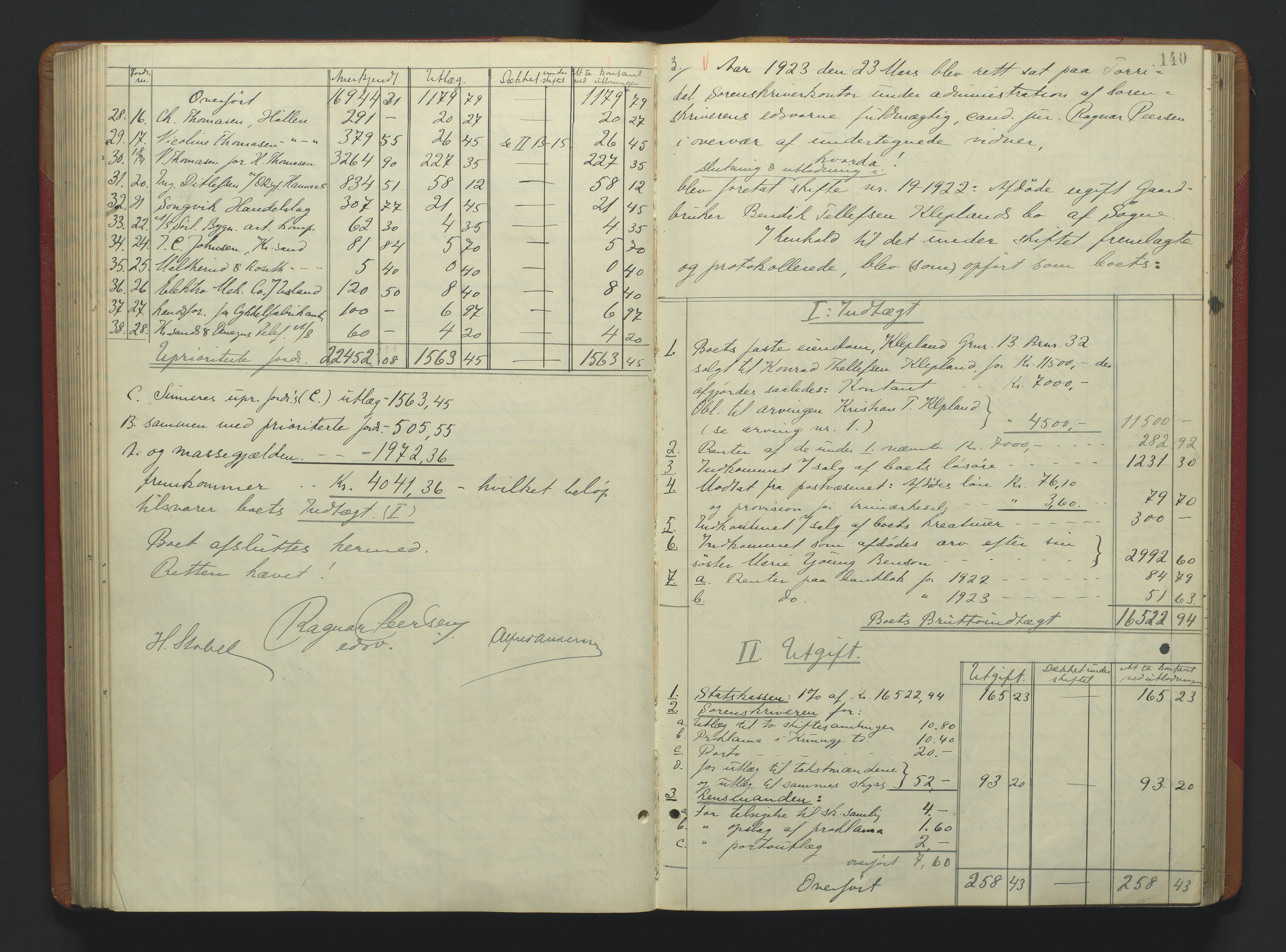 Torridal sorenskriveri, AV/SAK-1221-0012/H/Hc/L0037: Skifteutlodningsprotokoll med navneregister nr. 6, 1918-1927, p. 140