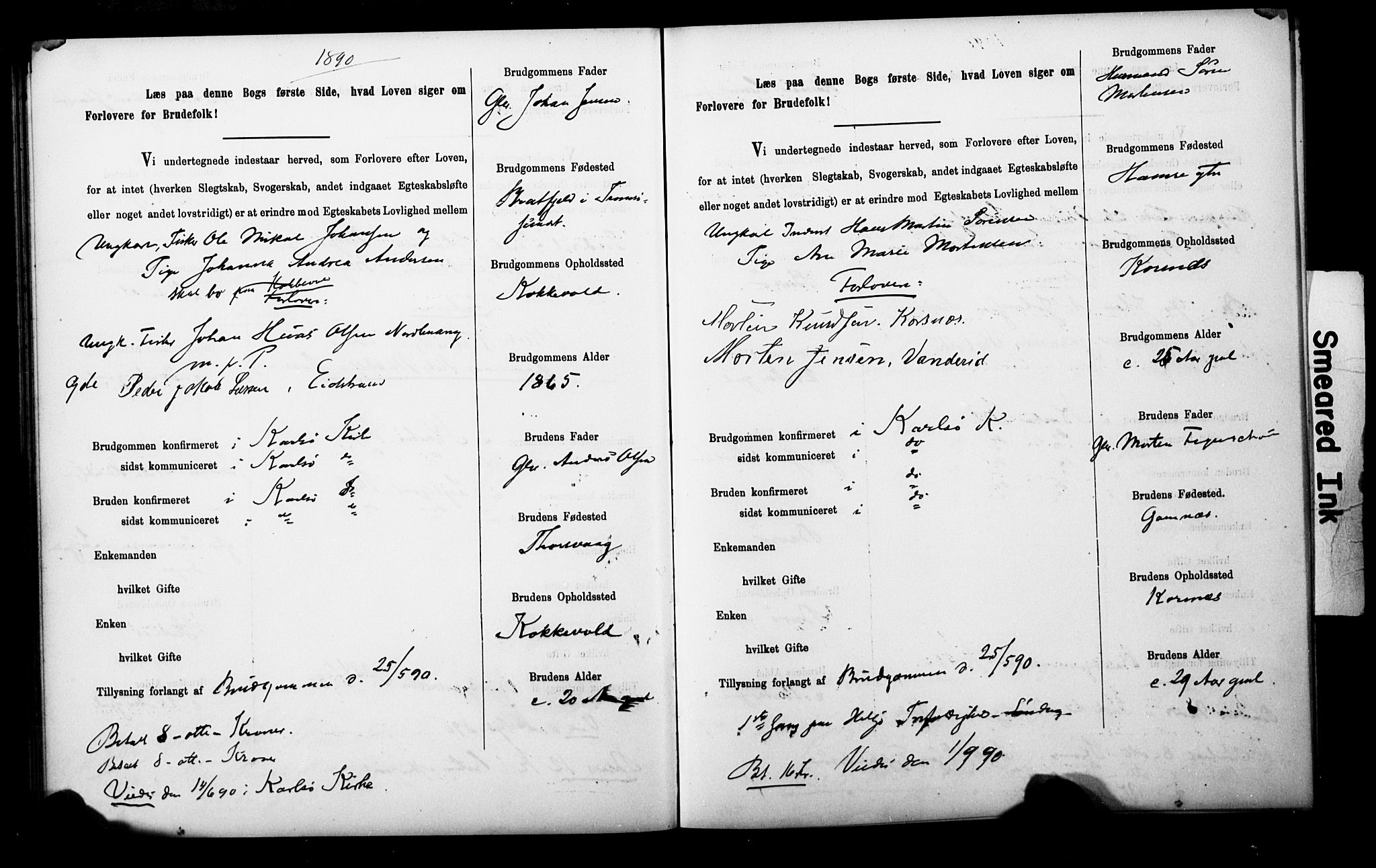 Uten arkivreferanse**, SAT/-: Banns register no. 1 /1 (Trøgstad), 1886-1891