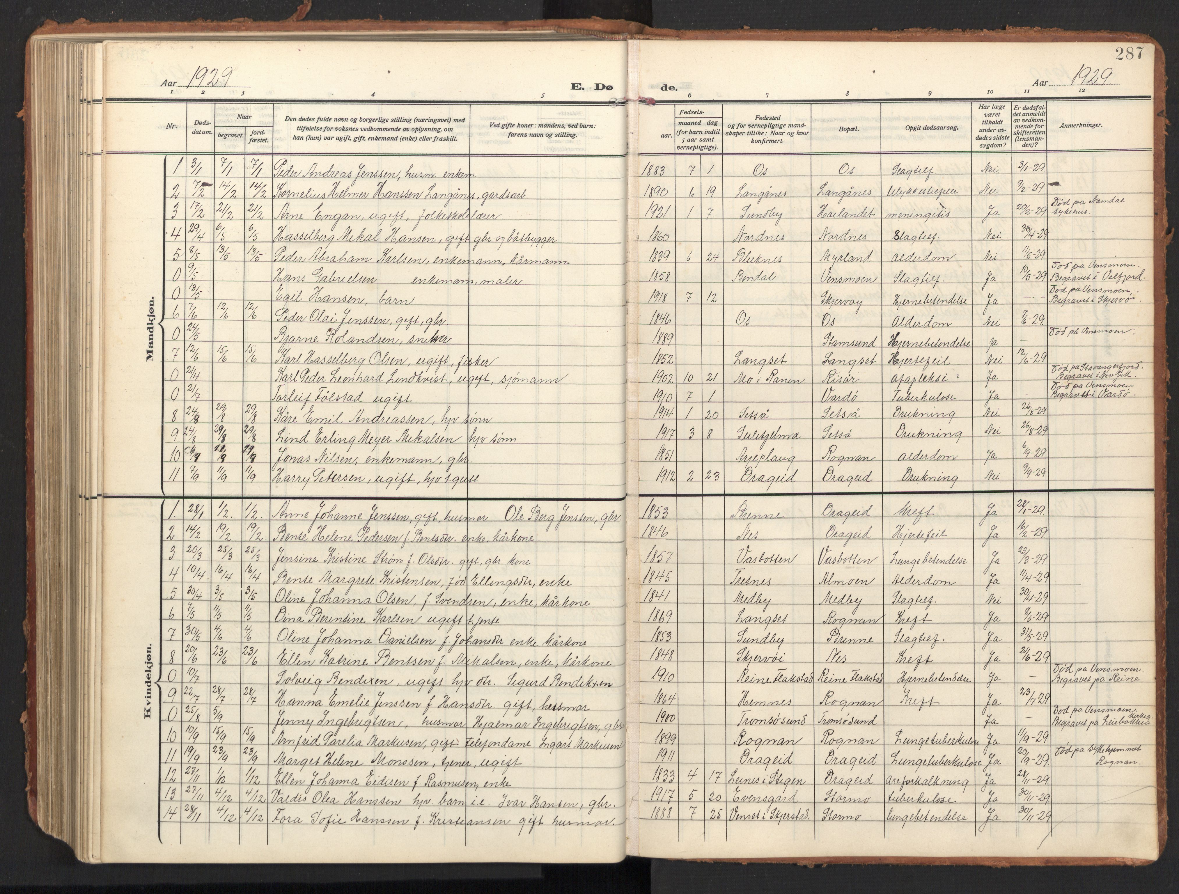 Ministerialprotokoller, klokkerbøker og fødselsregistre - Nordland, SAT/A-1459/847/L0683: Parish register (copy) no. 847C11, 1908-1929, p. 287