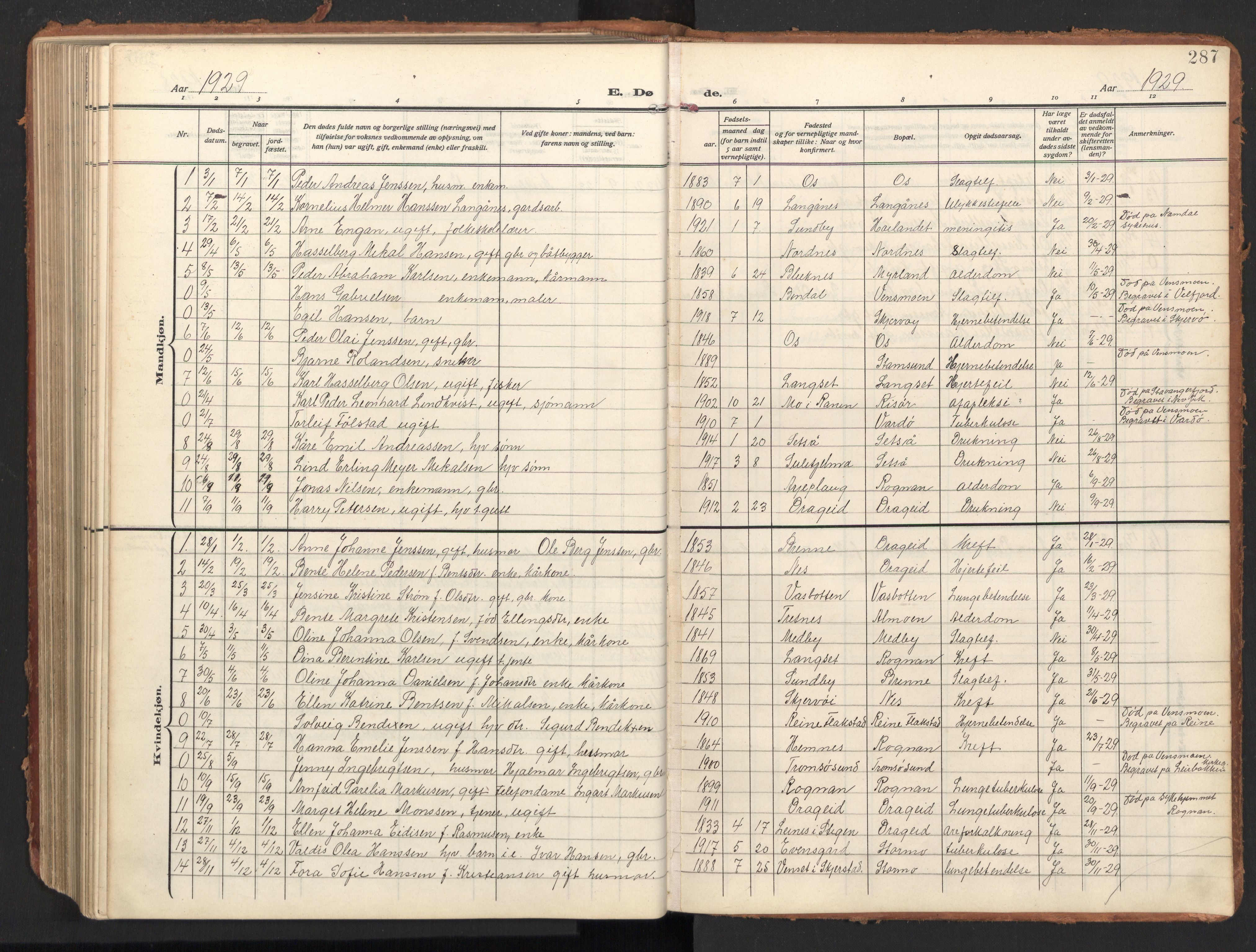 Ministerialprotokoller, klokkerbøker og fødselsregistre - Nordland, AV/SAT-A-1459/847/L0683: Parish register (copy) no. 847C11, 1908-1929, p. 287