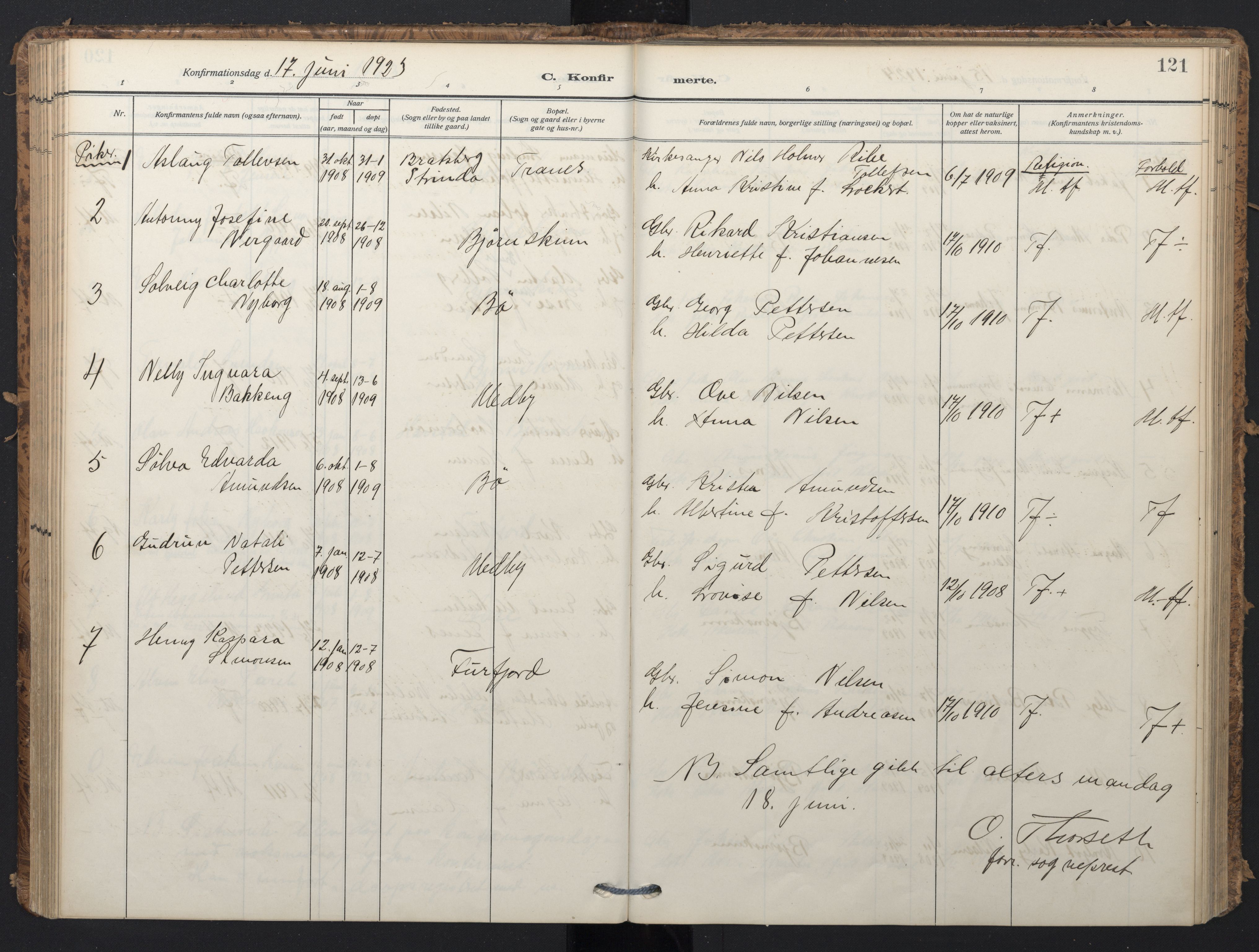 Ministerialprotokoller, klokkerbøker og fødselsregistre - Nordland, AV/SAT-A-1459/898/L1423: Parish register (official) no. 898A03, 1909-1928, p. 121