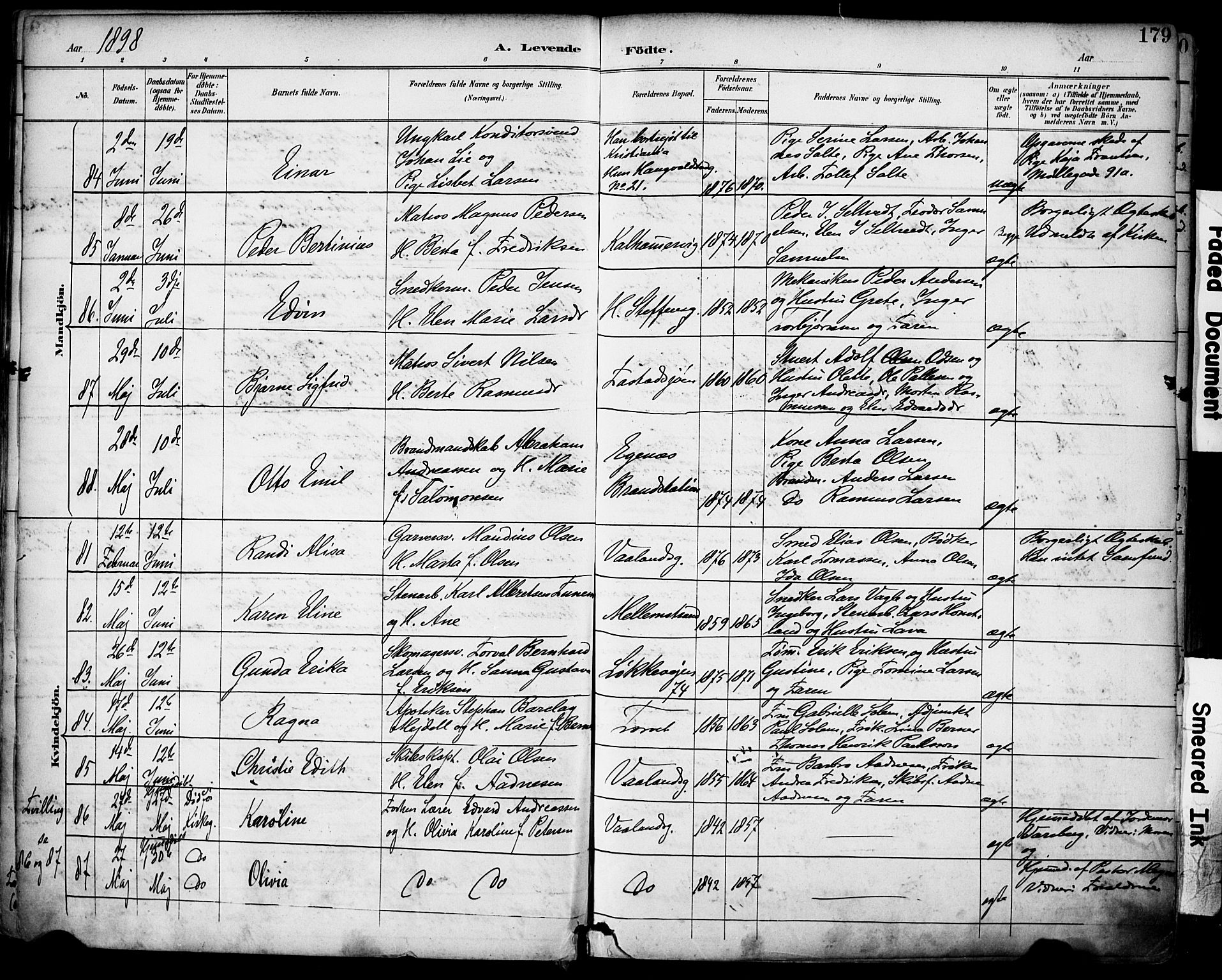 Domkirken sokneprestkontor, SAST/A-101812/001/30/30BA/L0030: Parish register (official) no. A 29, 1889-1902, p. 179
