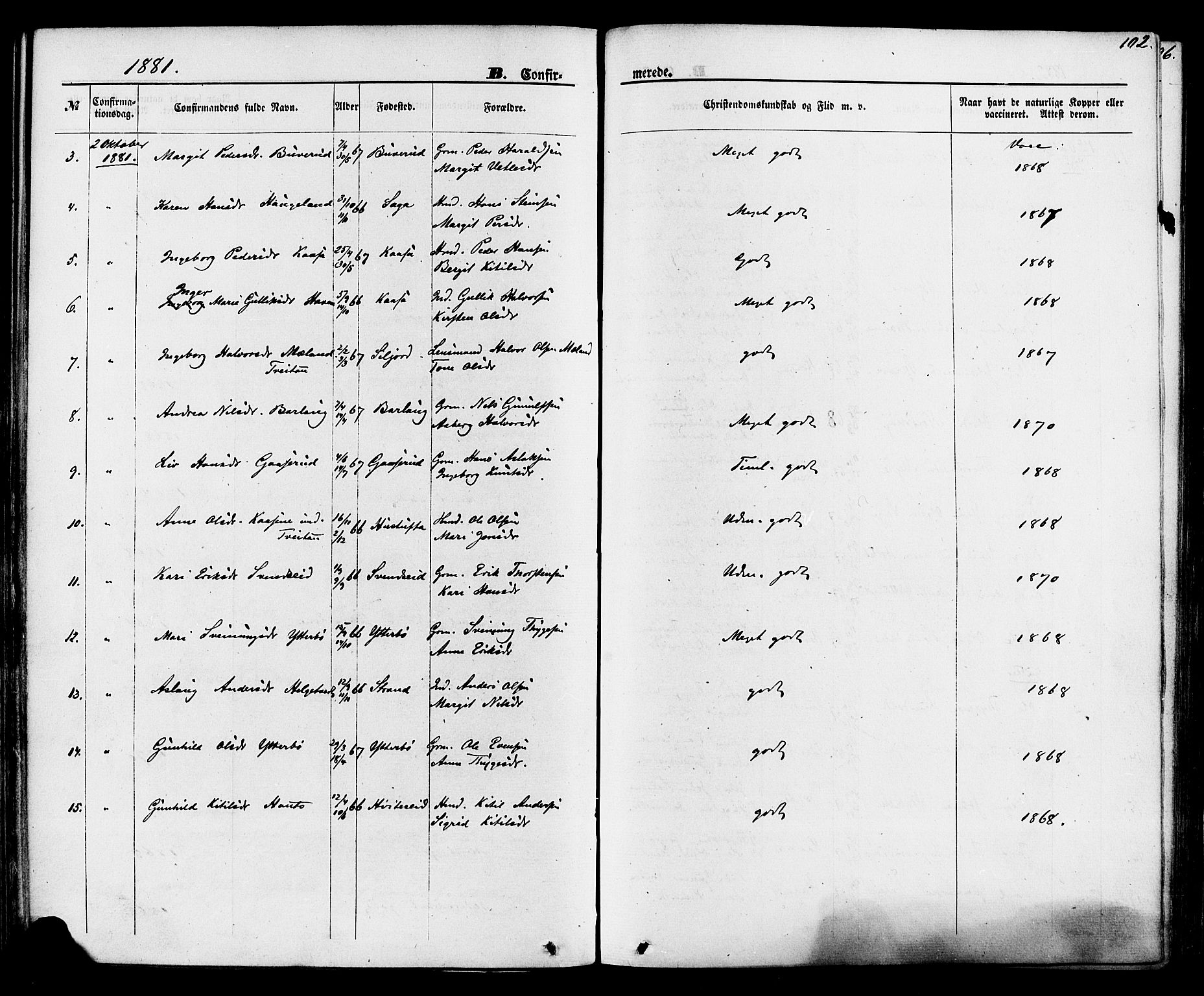 Lunde kirkebøker, SAKO/A-282/F/Fa/L0001: Parish register (official) no. I 1, 1866-1883, p. 102