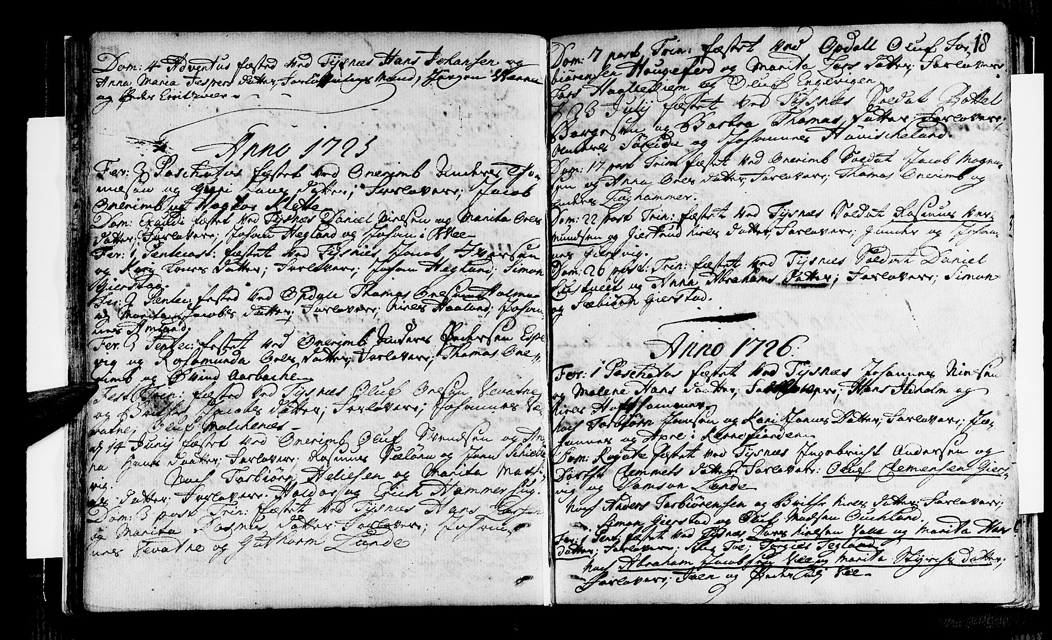 Tysnes sokneprestembete, AV/SAB-A-78601/H/Haa: Parish register (official) no. A 1, 1723-1731, p. 18