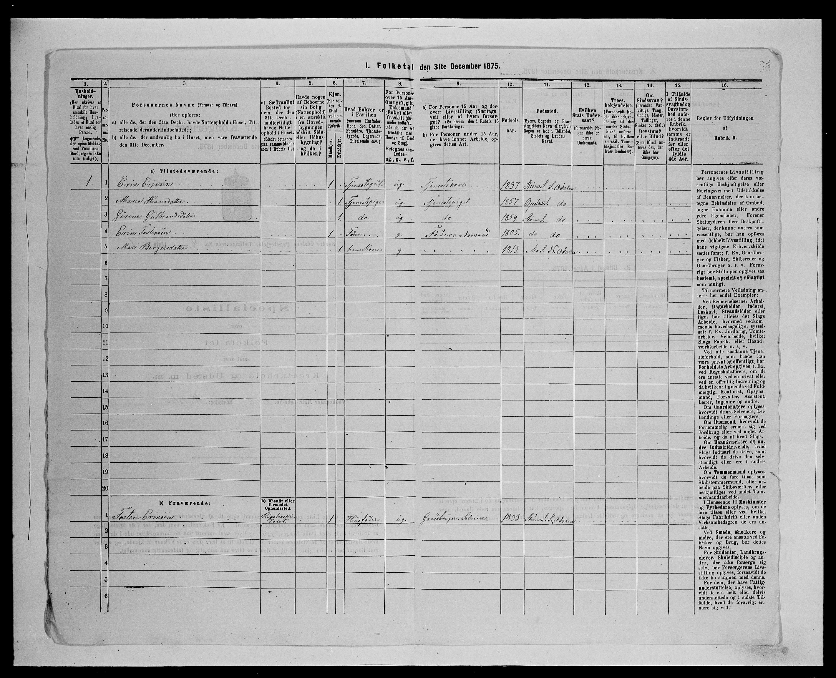 SAH, 1875 census for 0419P Sør-Odal, 1875, p. 734