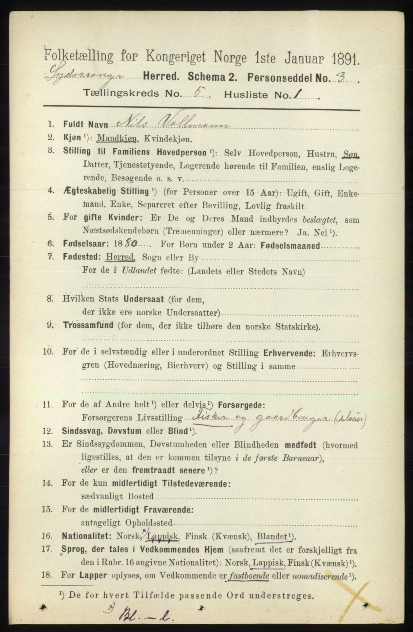 RA, 1891 census for 2030 Sør-Varanger, 1891, p. 1570