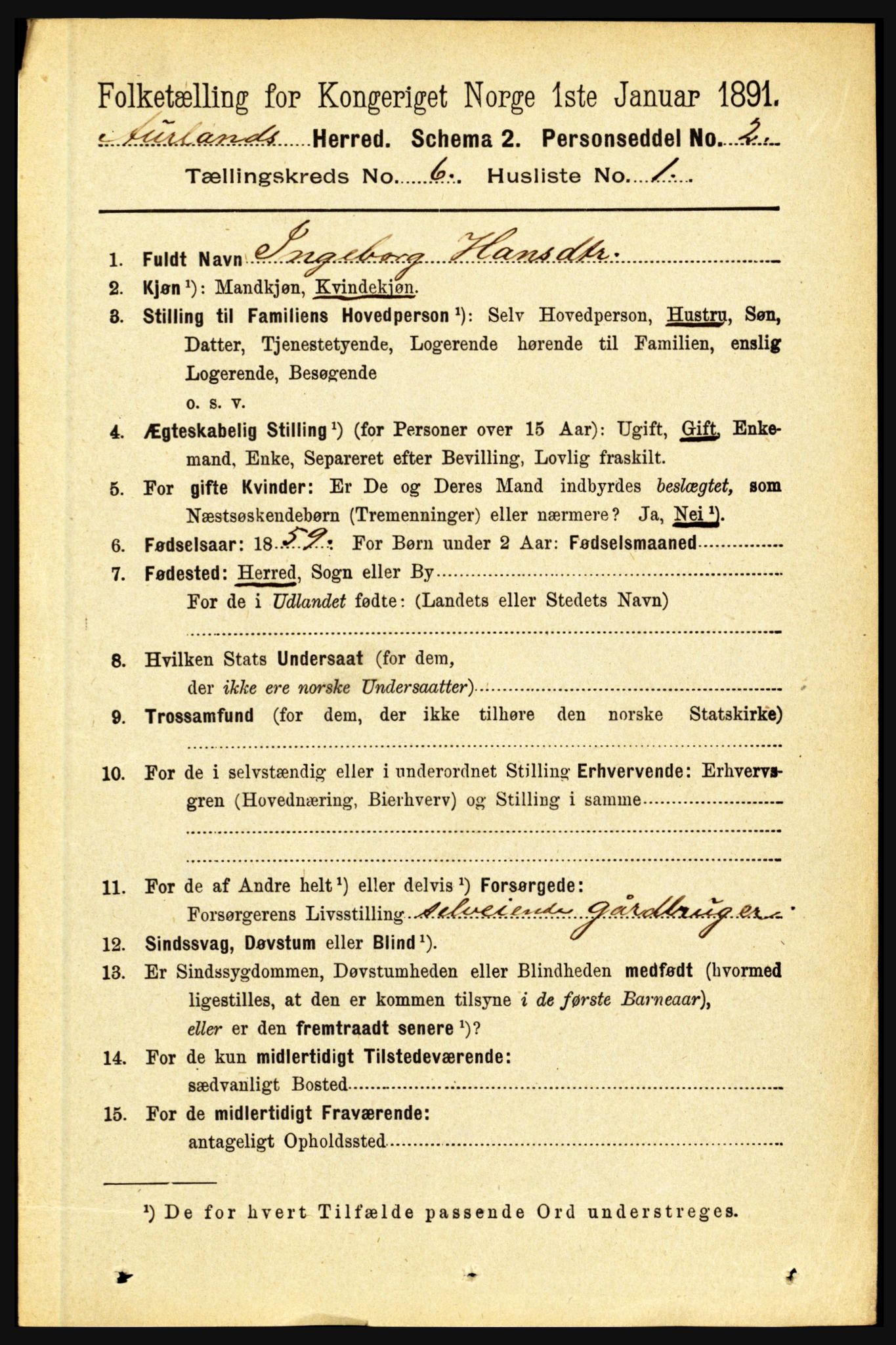 RA, 1891 census for 1421 Aurland, 1891, p. 2284