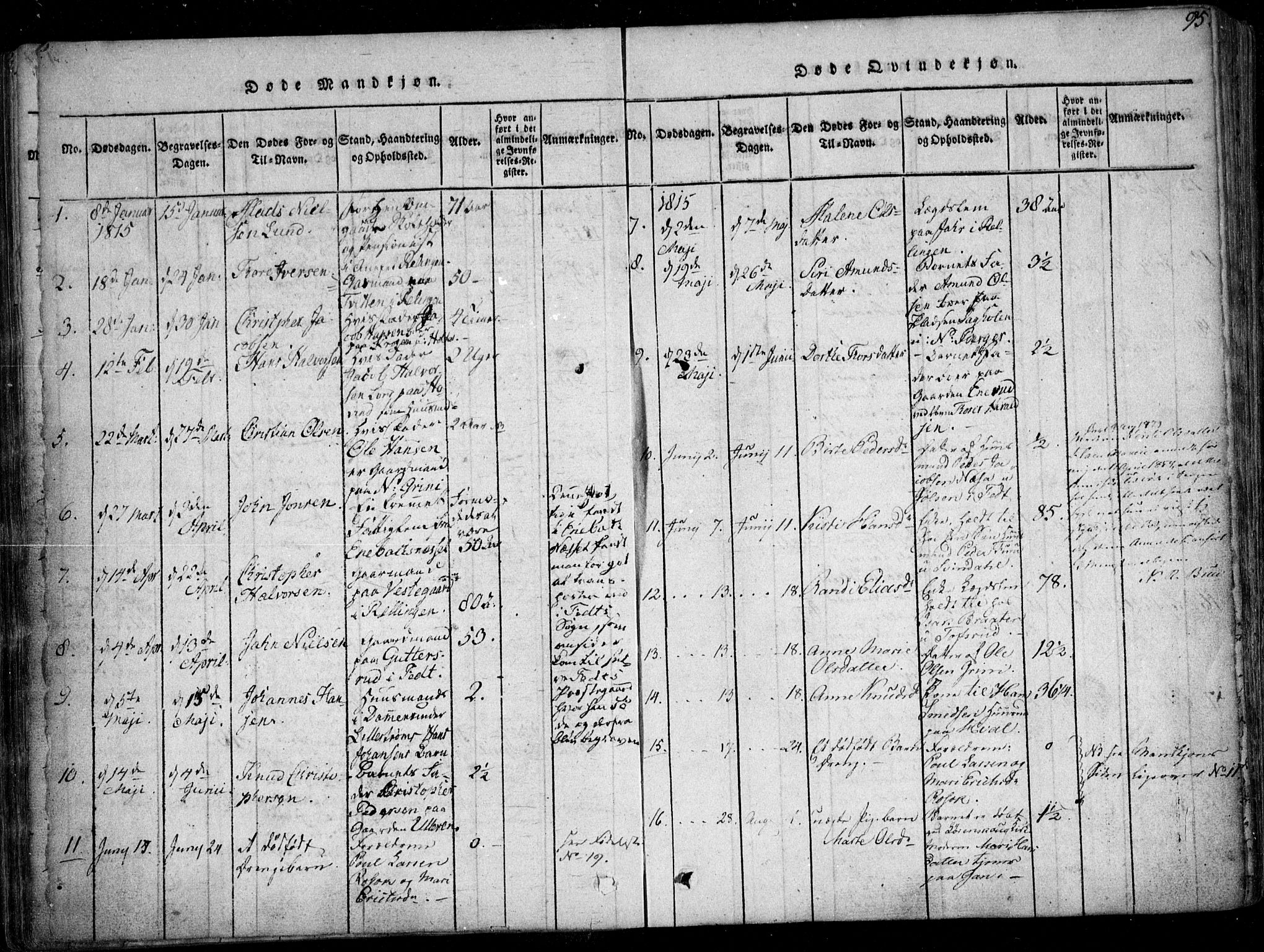 Fet prestekontor Kirkebøker, SAO/A-10370a/F/Fa/L0008: Parish register (official) no. I 8, 1815-1842, p. 95