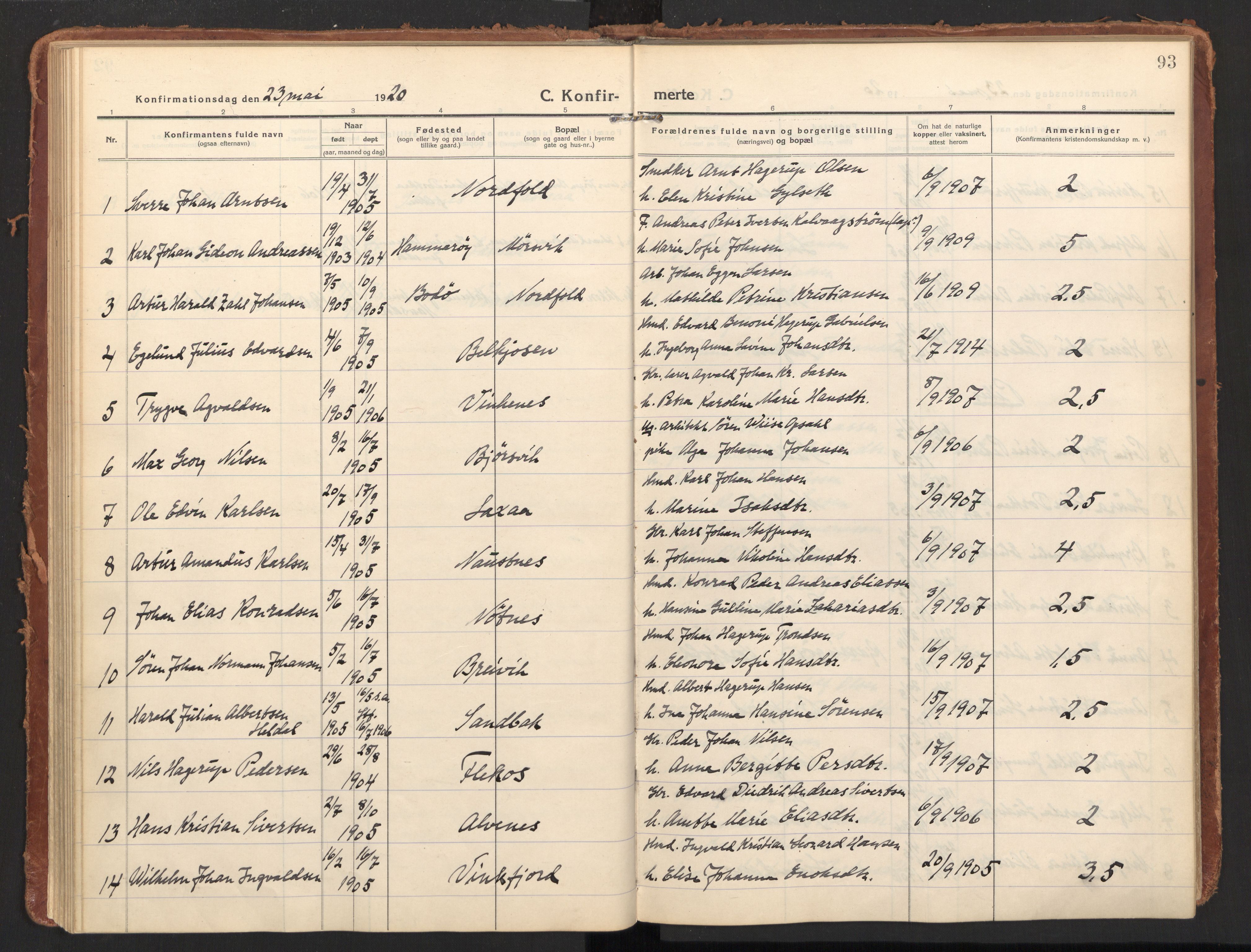 Ministerialprotokoller, klokkerbøker og fødselsregistre - Nordland, SAT/A-1459/858/L0833: Parish register (official) no. 858A03, 1916-1934, p. 93