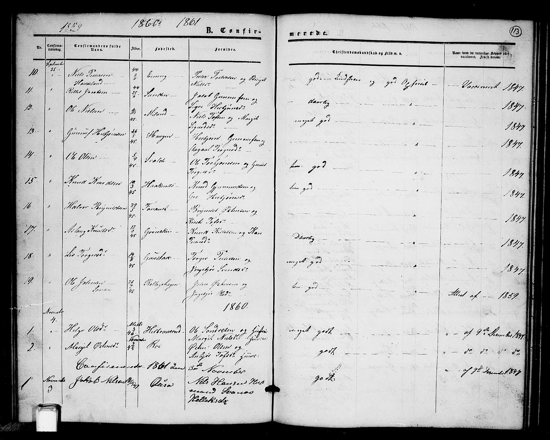 Tinn kirkebøker, SAKO/A-308/G/Gb/L0002: Parish register (copy) no. II 2, 1851-1886, p. 113