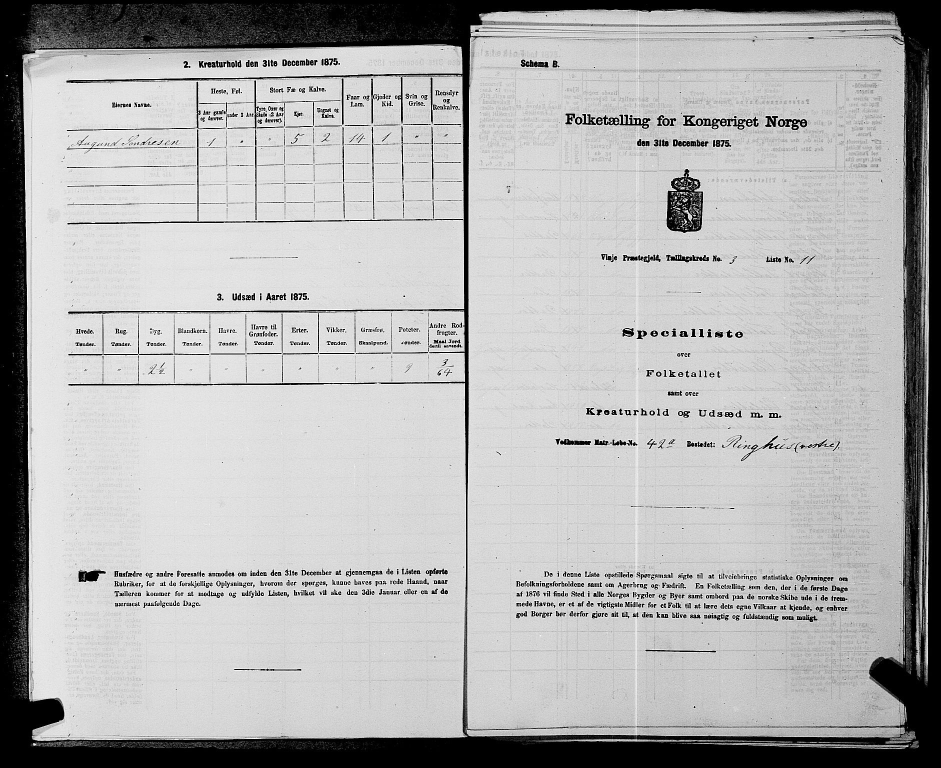 SAKO, 1875 census for 0834P Vinje, 1875, p. 239