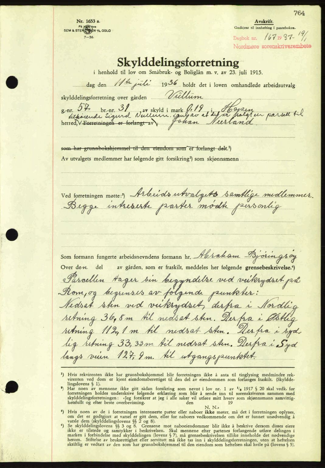 Nordmøre sorenskriveri, AV/SAT-A-4132/1/2/2Ca: Mortgage book no. A80, 1936-1937, Diary no: : 167/1937