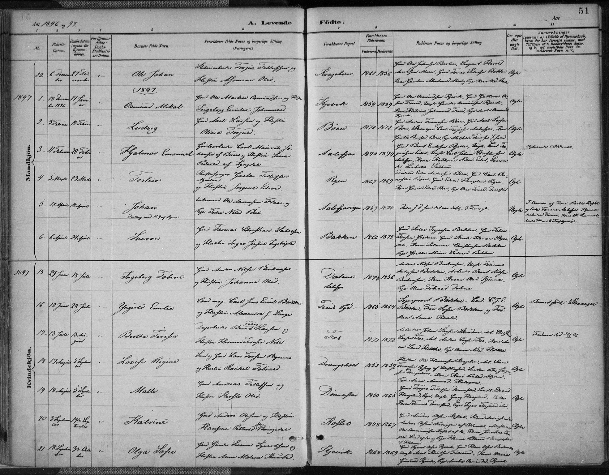 Tveit sokneprestkontor, AV/SAK-1111-0043/F/Fa/L0007: Parish register (official) no. A 7, 1887-1908, p. 51