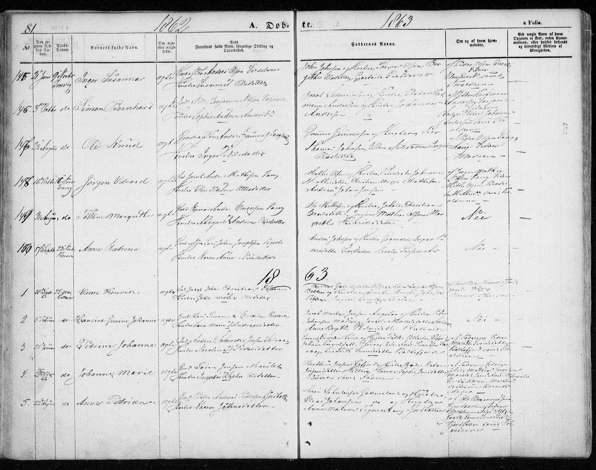 Lenvik sokneprestembete, AV/SATØ-S-1310/H/Ha/Haa/L0007kirke: Parish register (official) no. 7, 1855-1865, p. 81