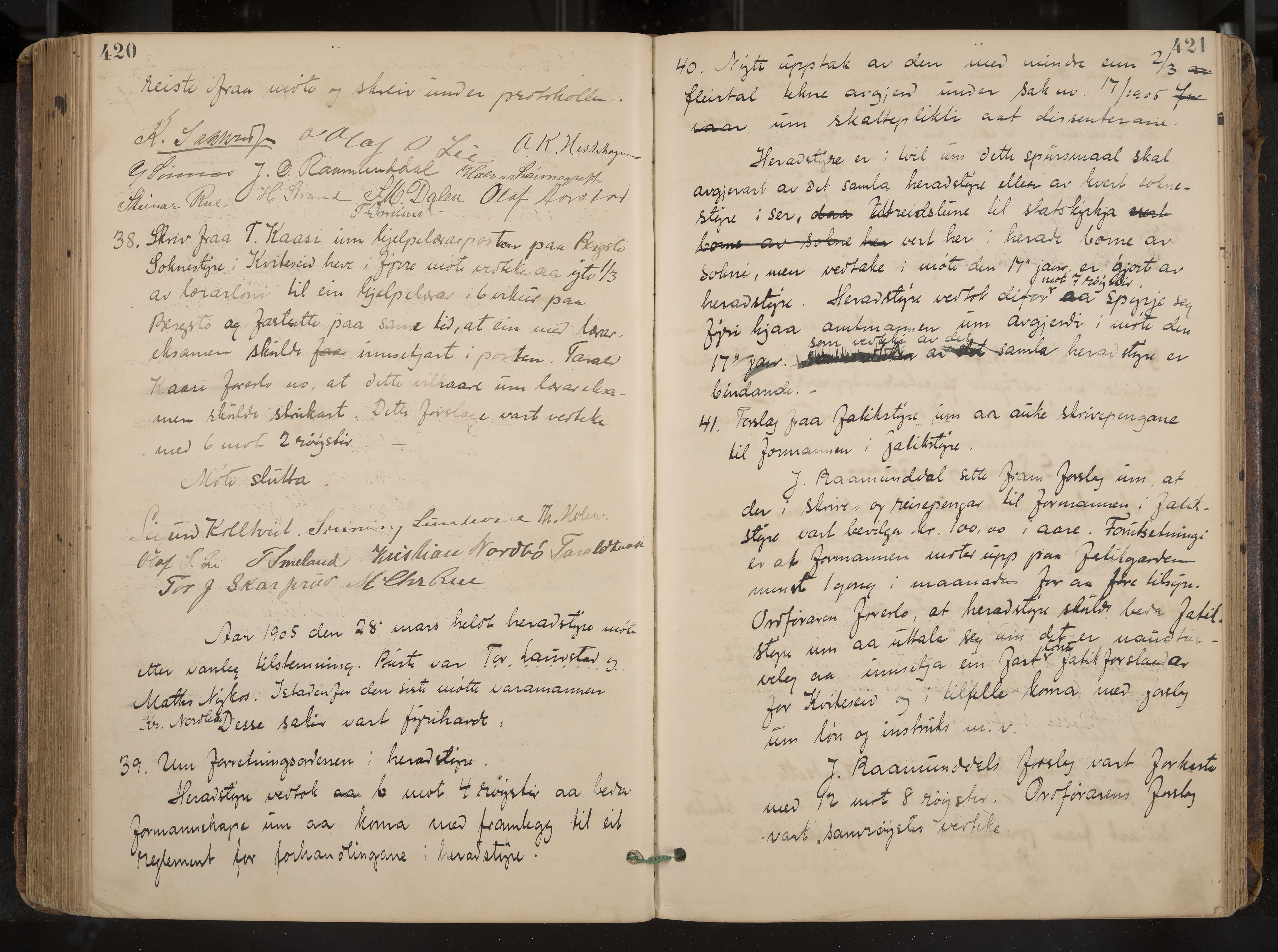 Kviteseid formannskap og sentraladministrasjon, IKAK/0829021/A/Aa/L0004: Møtebok, 1896-1911, p. 420-421