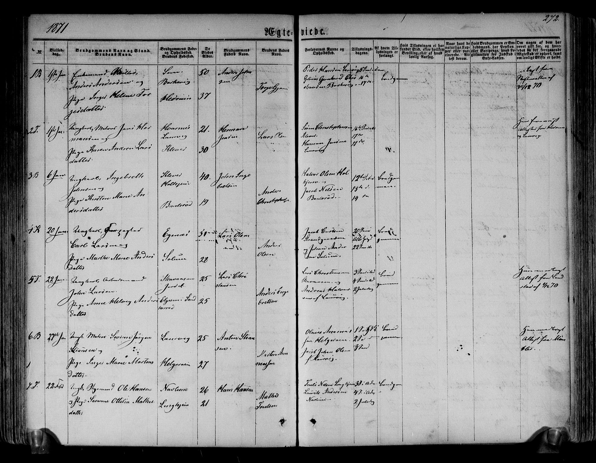 Brunlanes kirkebøker, AV/SAKO-A-342/F/Fa/L0005: Parish register (official) no. I 5, 1862-1877, p. 272