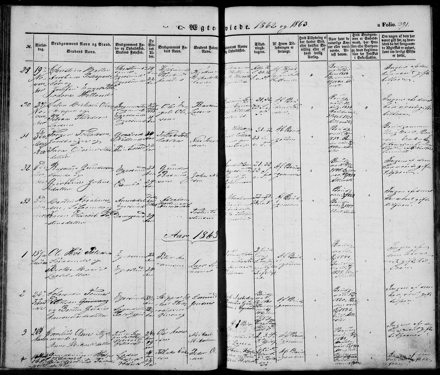 Eigersund sokneprestkontor, SAST/A-101807/S08/L0013: Parish register (official) no. A 12.2, 1850-1865, p. 391