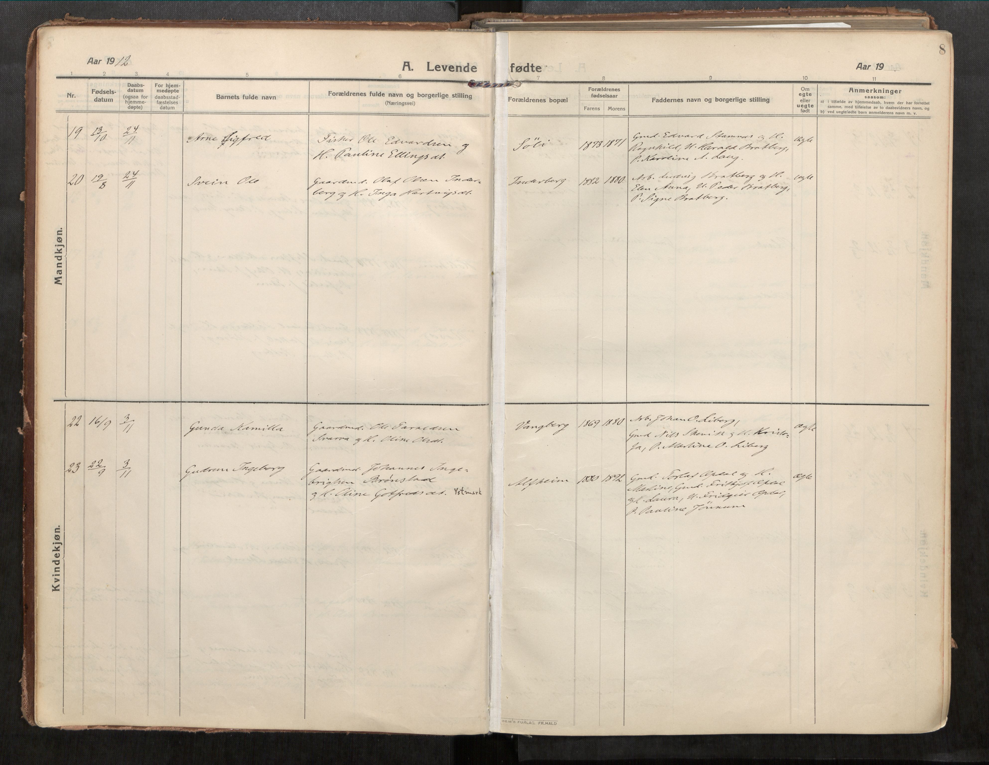 Beitstad sokneprestkontor, SAT/A-1162/I/I1/I1a/L0001: Parish register (official) no. 1, 1912-1927, p. 8