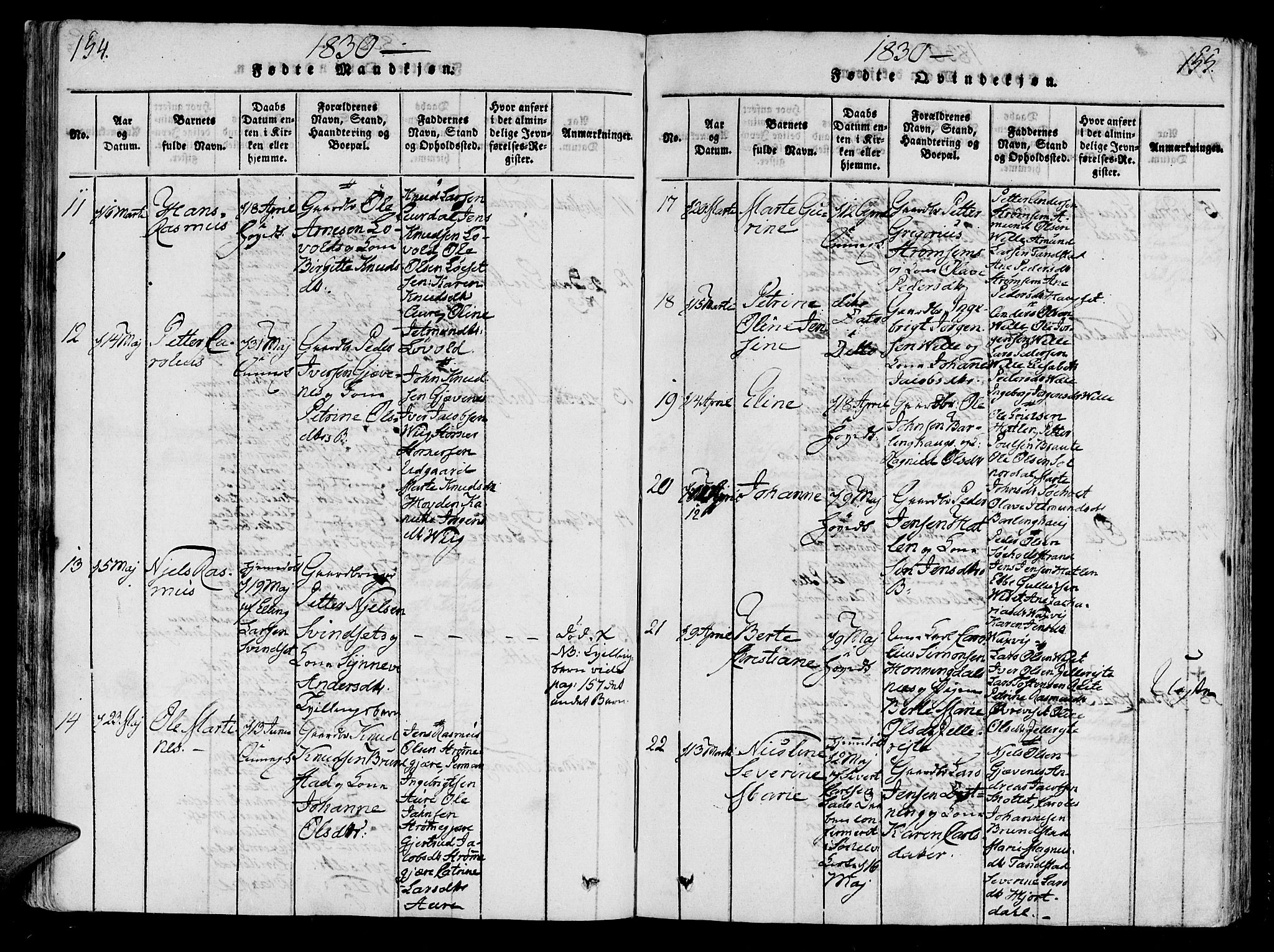 Ministerialprotokoller, klokkerbøker og fødselsregistre - Møre og Romsdal, AV/SAT-A-1454/522/L0310: Parish register (official) no. 522A05, 1816-1832, p. 154-155