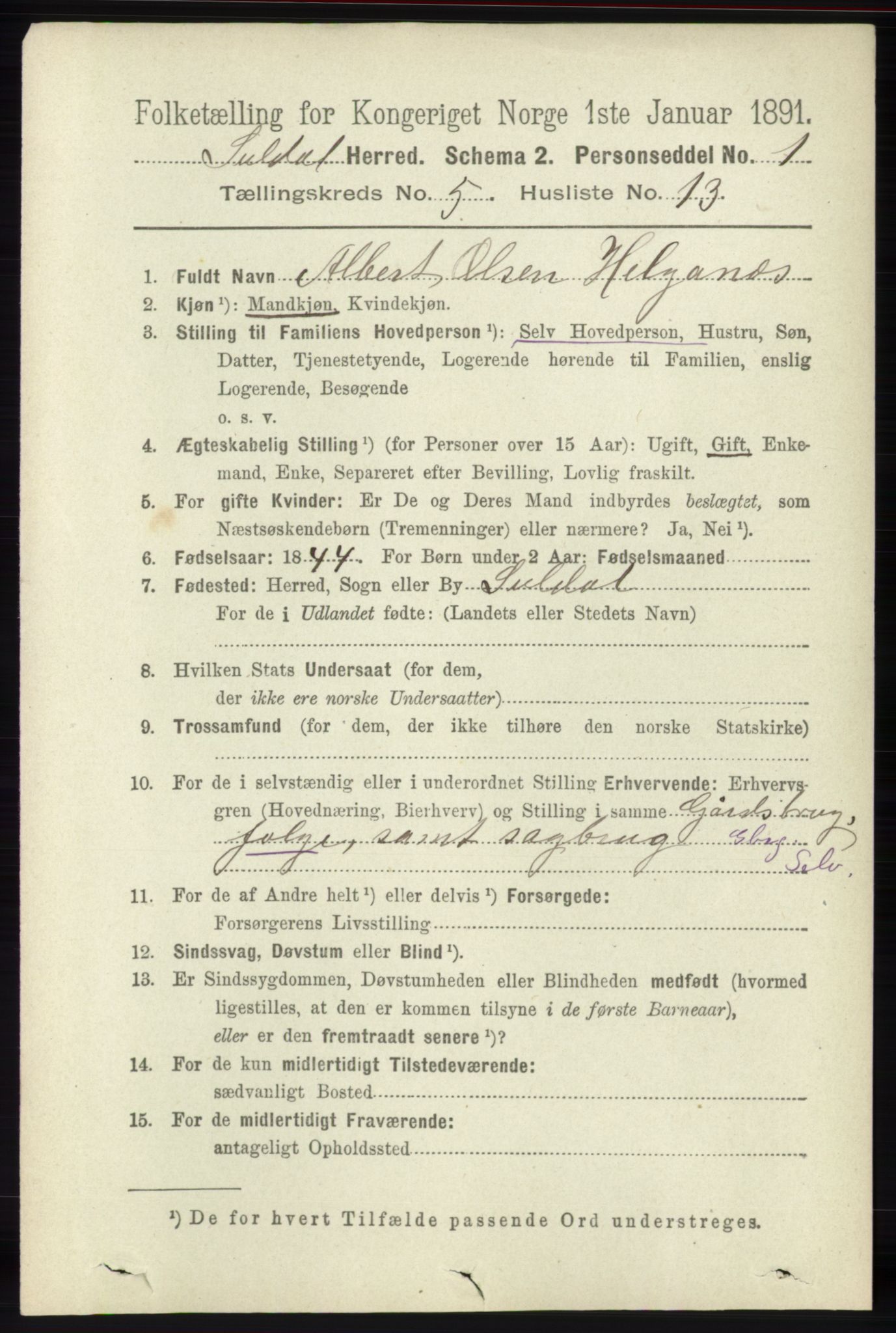 RA, 1891 census for 1134 Suldal, 1891, p. 1528