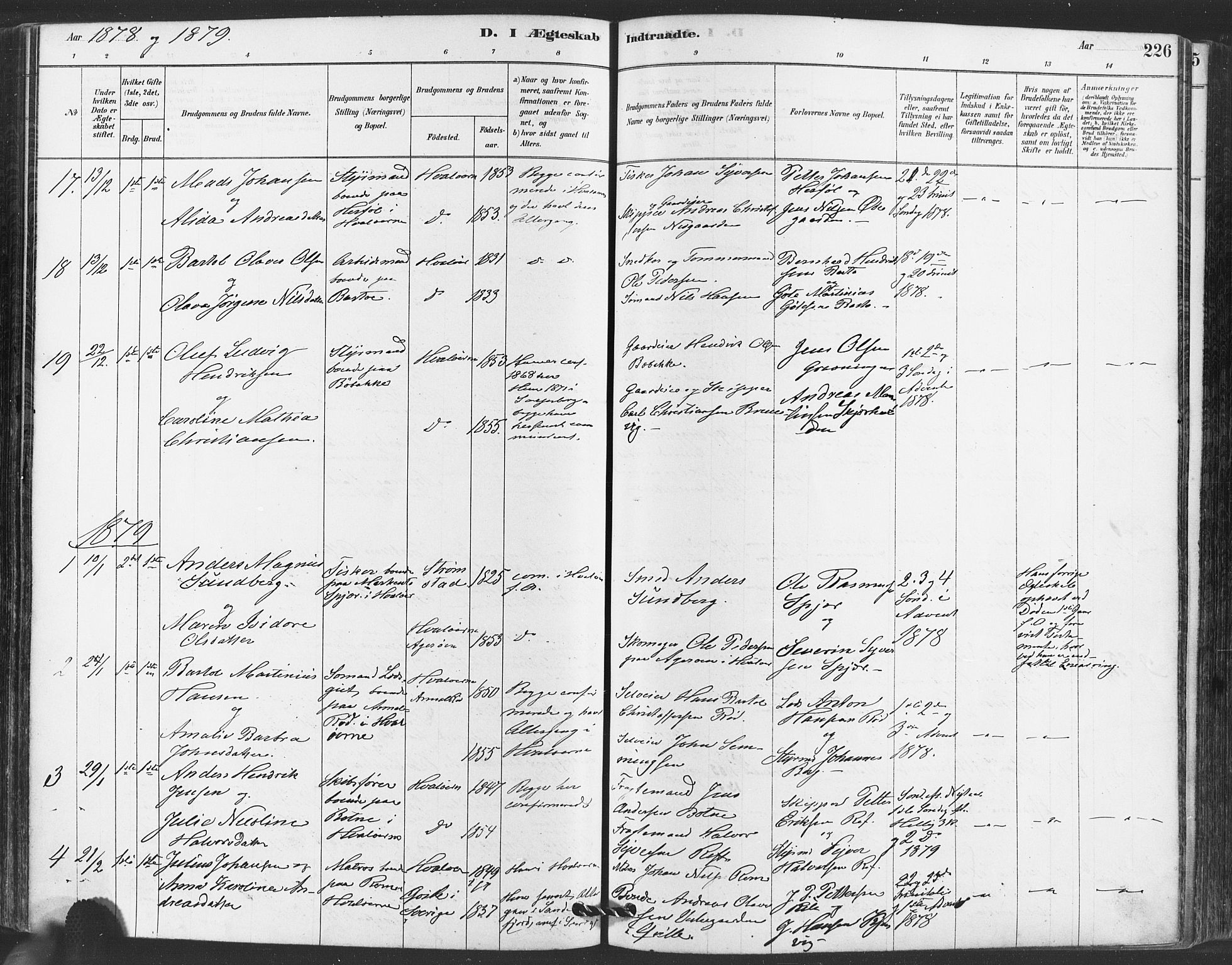 Hvaler prestekontor Kirkebøker, AV/SAO-A-2001/F/Fa/L0008: Parish register (official) no. I 8, 1878-1895, p. 226