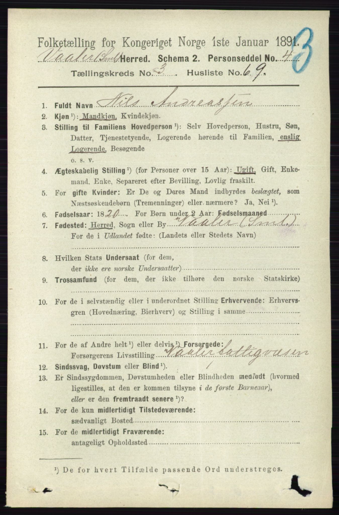 RA, 1891 census for 0137 Våler, 1891, p. 1546