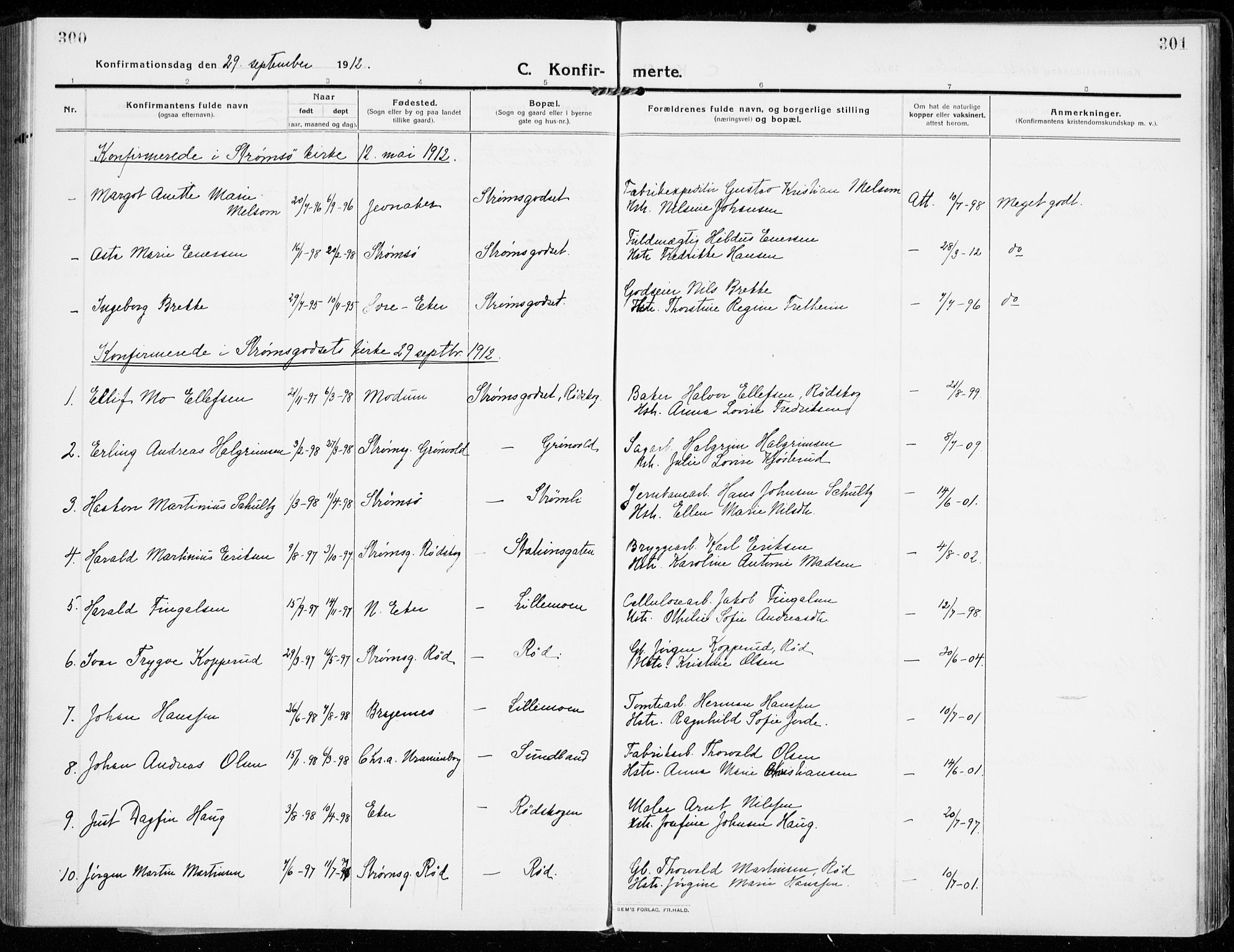 Strømsgodset kirkebøker, SAKO/A-324/F/Fa/L0002: Parish register (official) no. 2, 1910-1920, p. 300-301