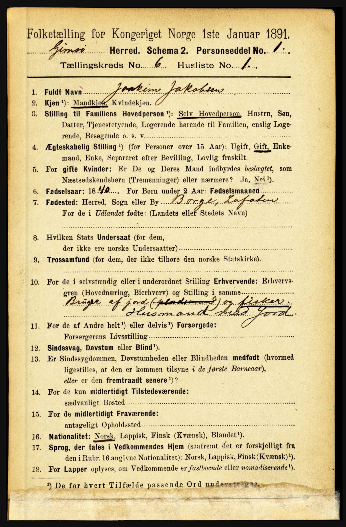 RA, 1891 census for 1864 Gimsøy, 1891, p. 997