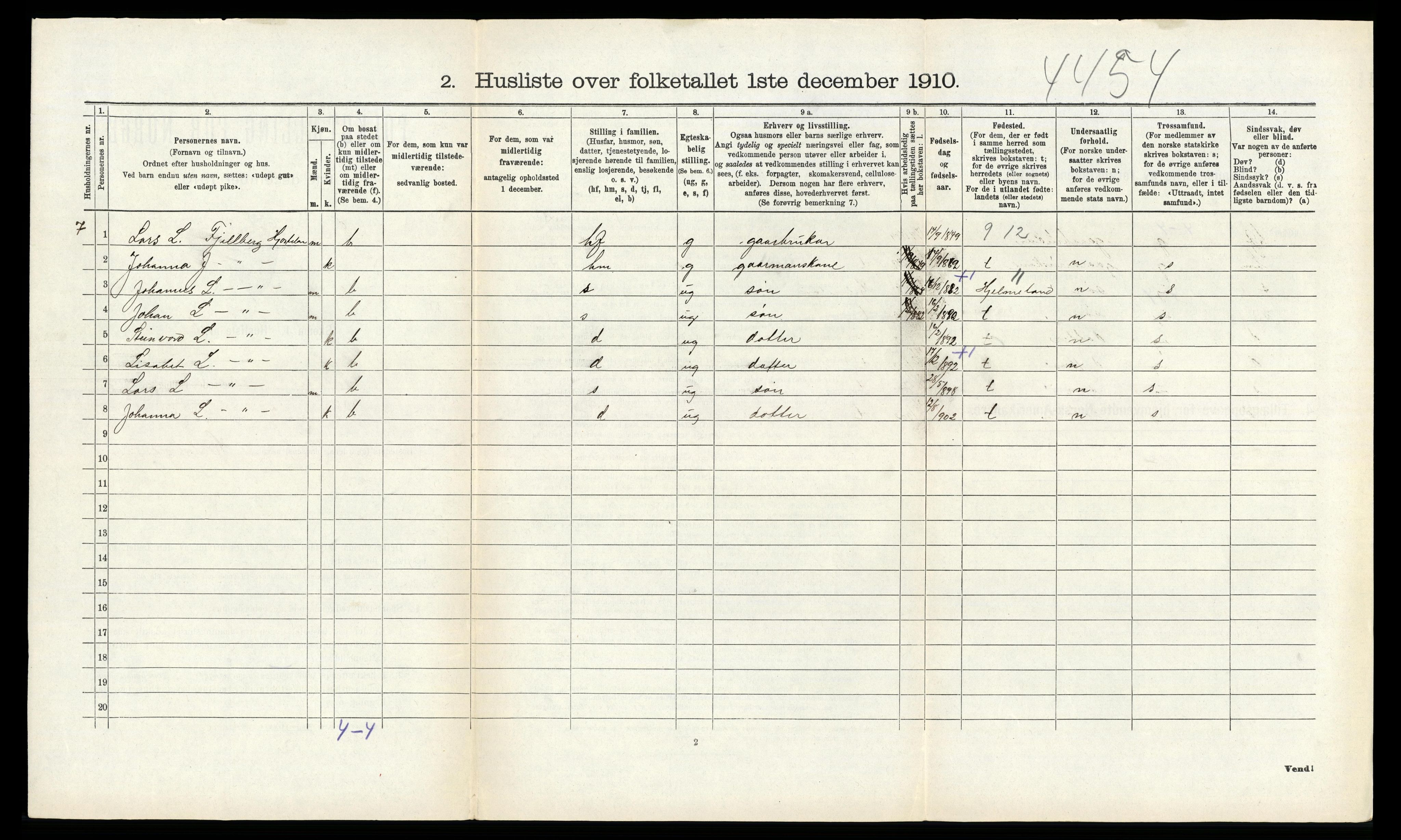 RA, 1910 census for Suldal, 1910, p. 92