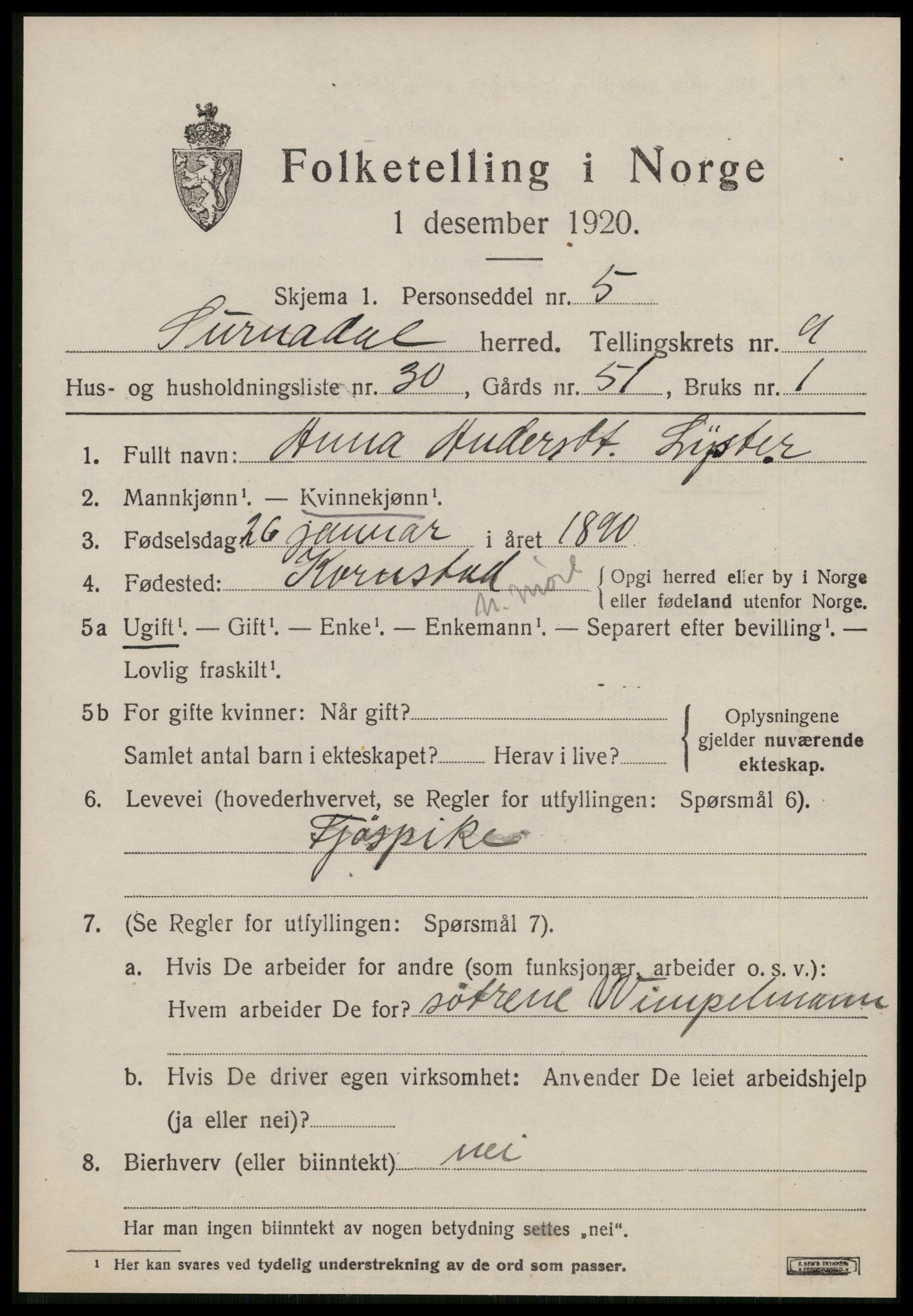 SAT, 1920 census for Surnadal, 1920, p. 6669