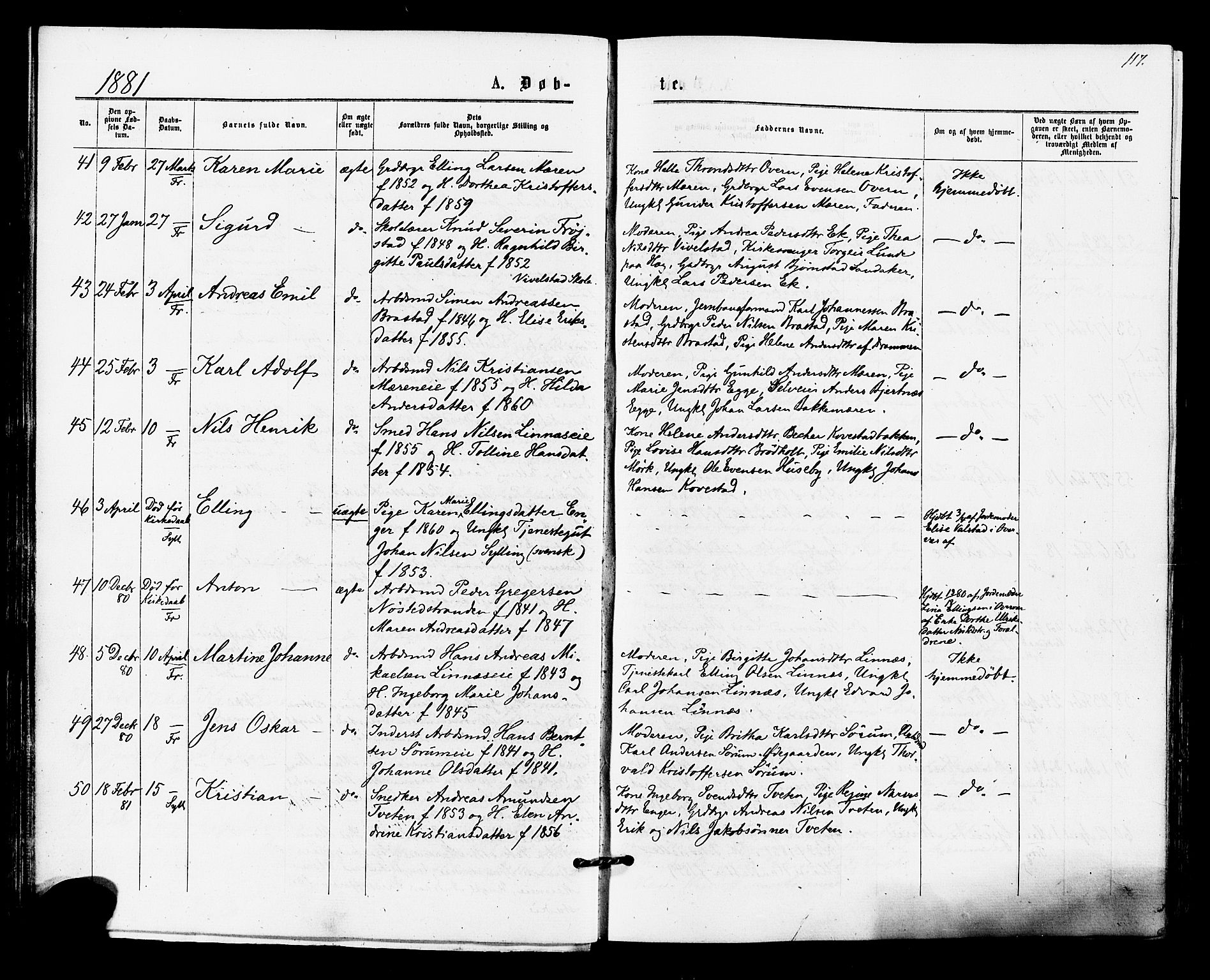 Lier kirkebøker, SAKO/A-230/F/Fa/L0014: Parish register (official) no. I 14, 1875-1882, p. 117