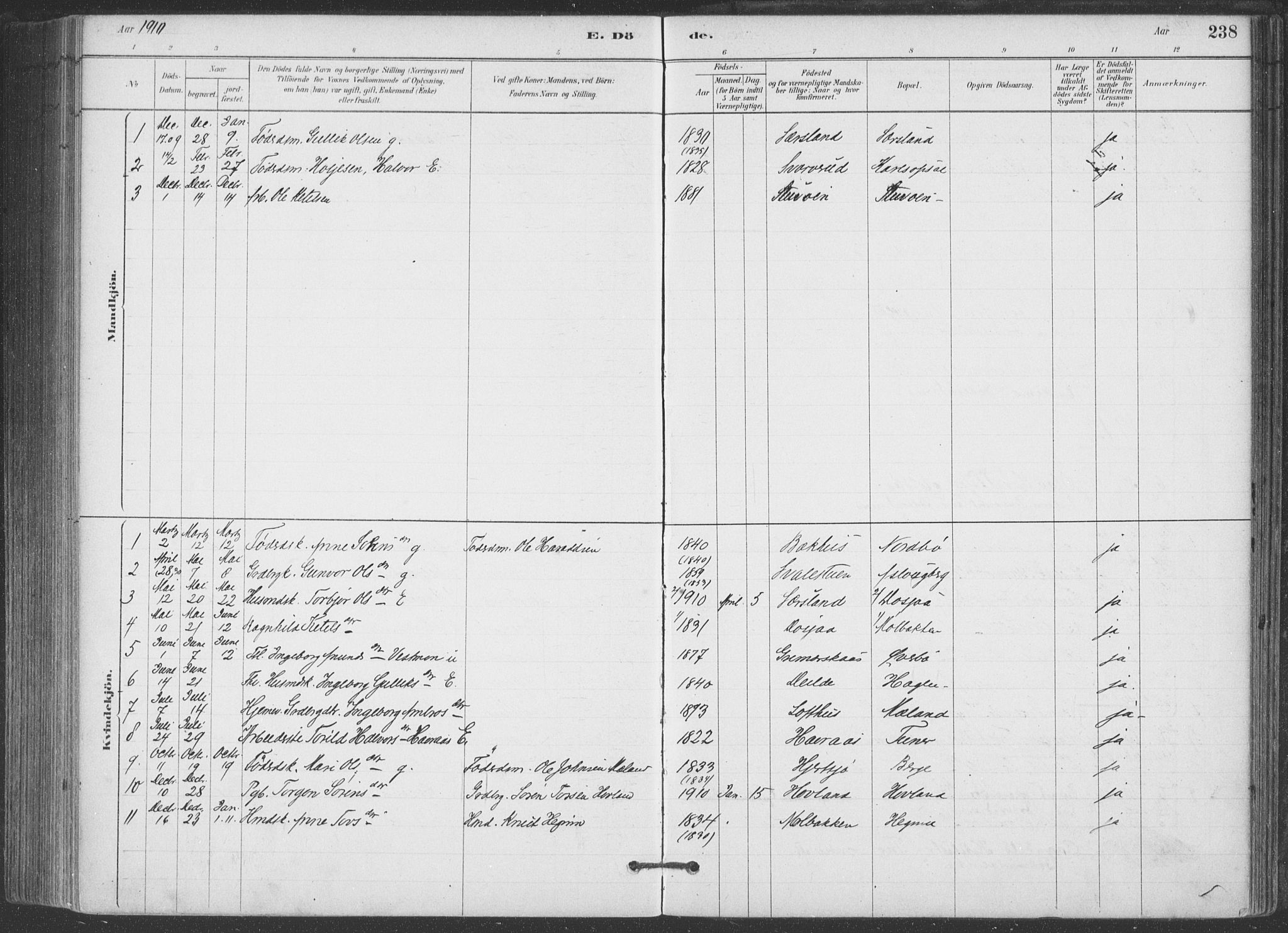 Hjartdal kirkebøker, SAKO/A-270/F/Fa/L0010: Parish register (official) no. I 10, 1880-1929, p. 238