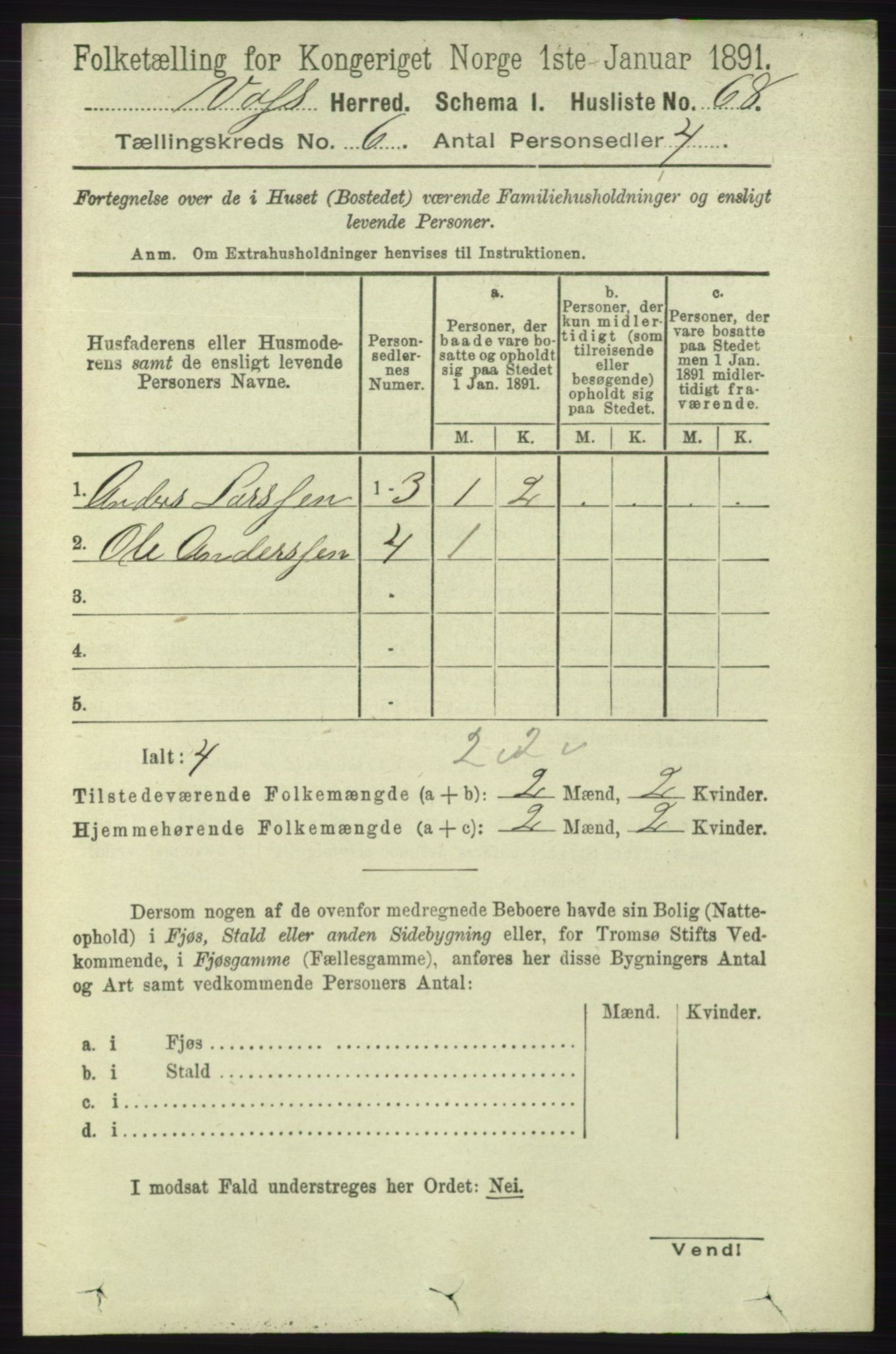 RA, 1891 census for 1235 Voss, 1891, p. 3285