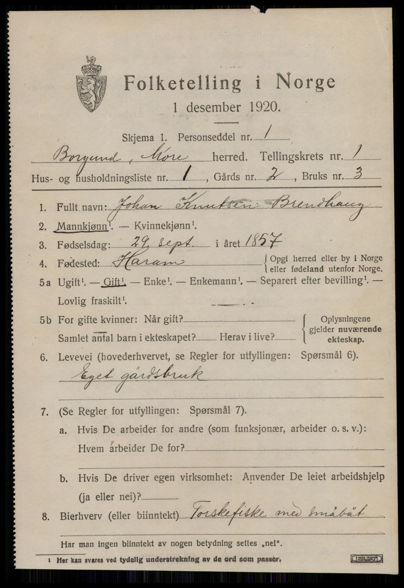 SAT, 1920 census for Borgund, 1920, p. 2406