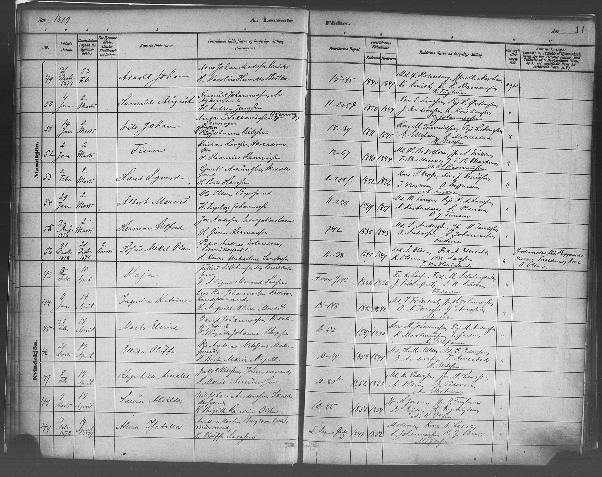 Domkirken sokneprestembete, AV/SAB-A-74801/H/Haa/L0023: Parish register (official) no. B 6, 1879-1887, p. 11