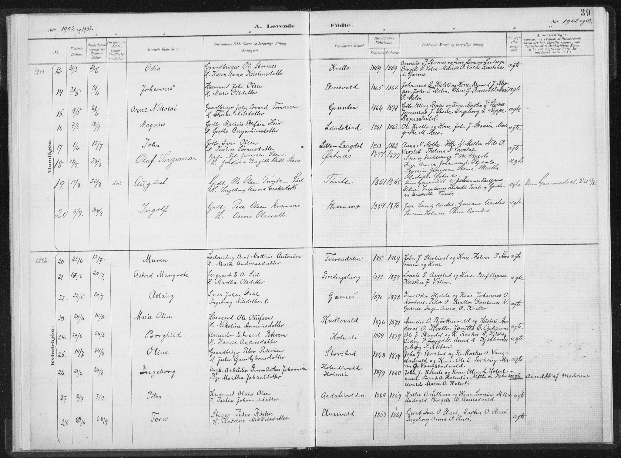 Ministerialprotokoller, klokkerbøker og fødselsregistre - Nord-Trøndelag, SAT/A-1458/724/L0263: Parish register (official) no. 724A01, 1891-1907, p. 39