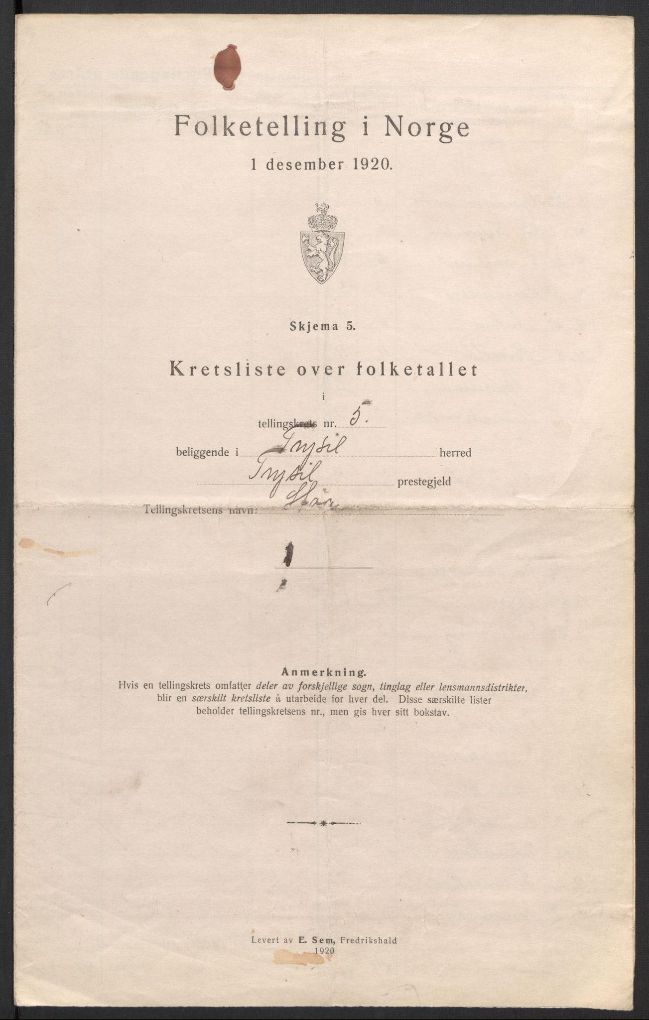 SAH, 1920 census for Trysil, 1920, p. 18