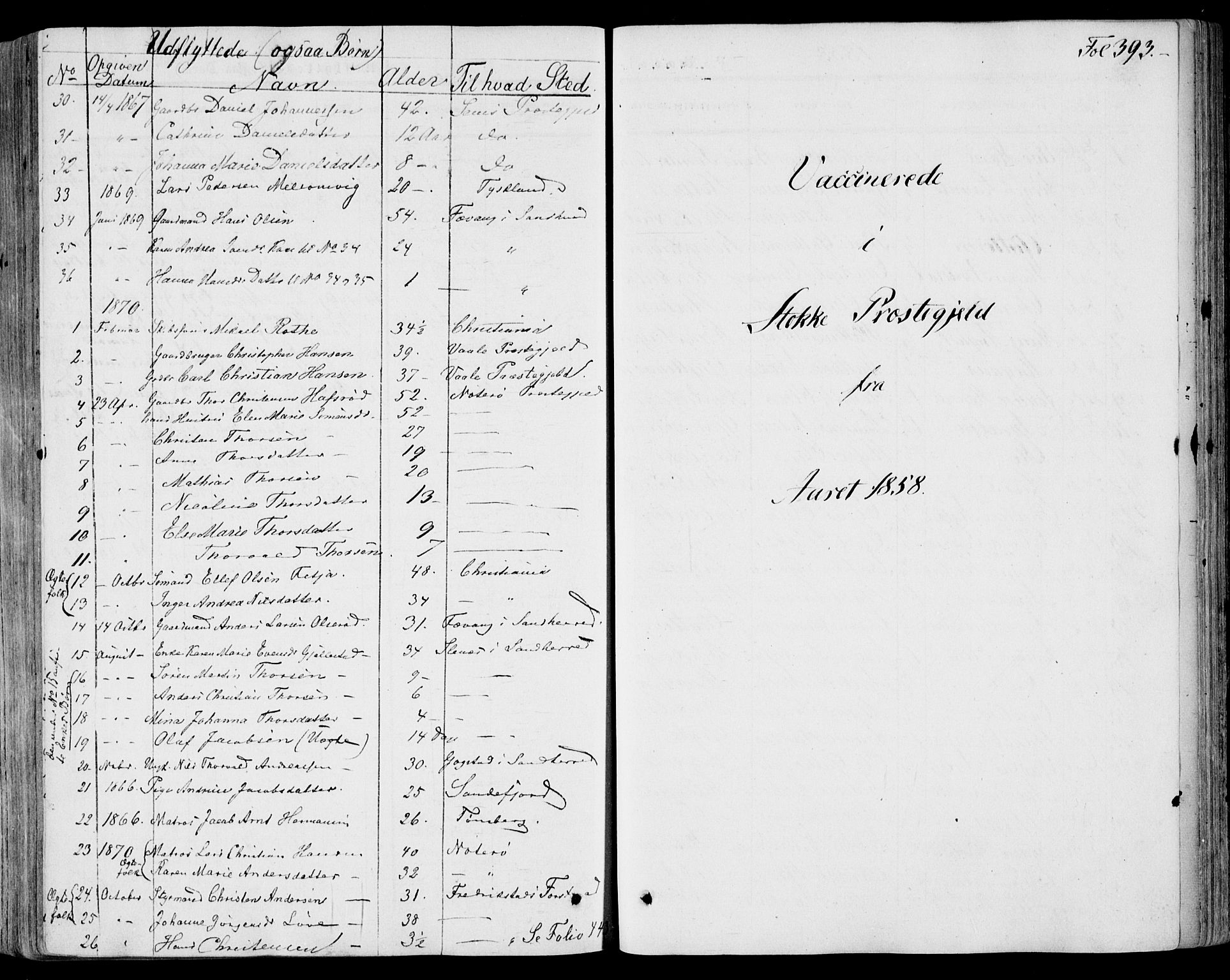 Stokke kirkebøker, SAKO/A-320/F/Fa/L0008: Parish register (official) no. I 8, 1858-1871, p. 393