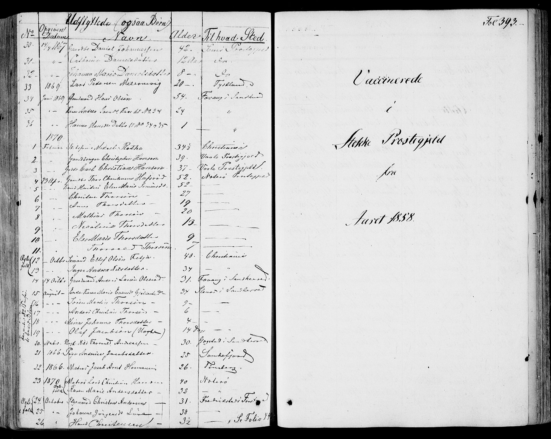 Stokke kirkebøker, AV/SAKO-A-320/F/Fa/L0008: Parish register (official) no. I 8, 1858-1871, p. 393
